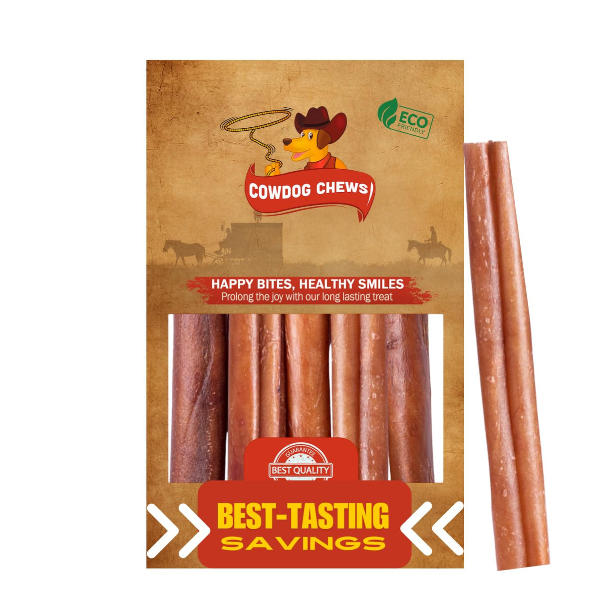 Cowdog Chews beef bully stick odor-free, ideal for odor-conscious homes.