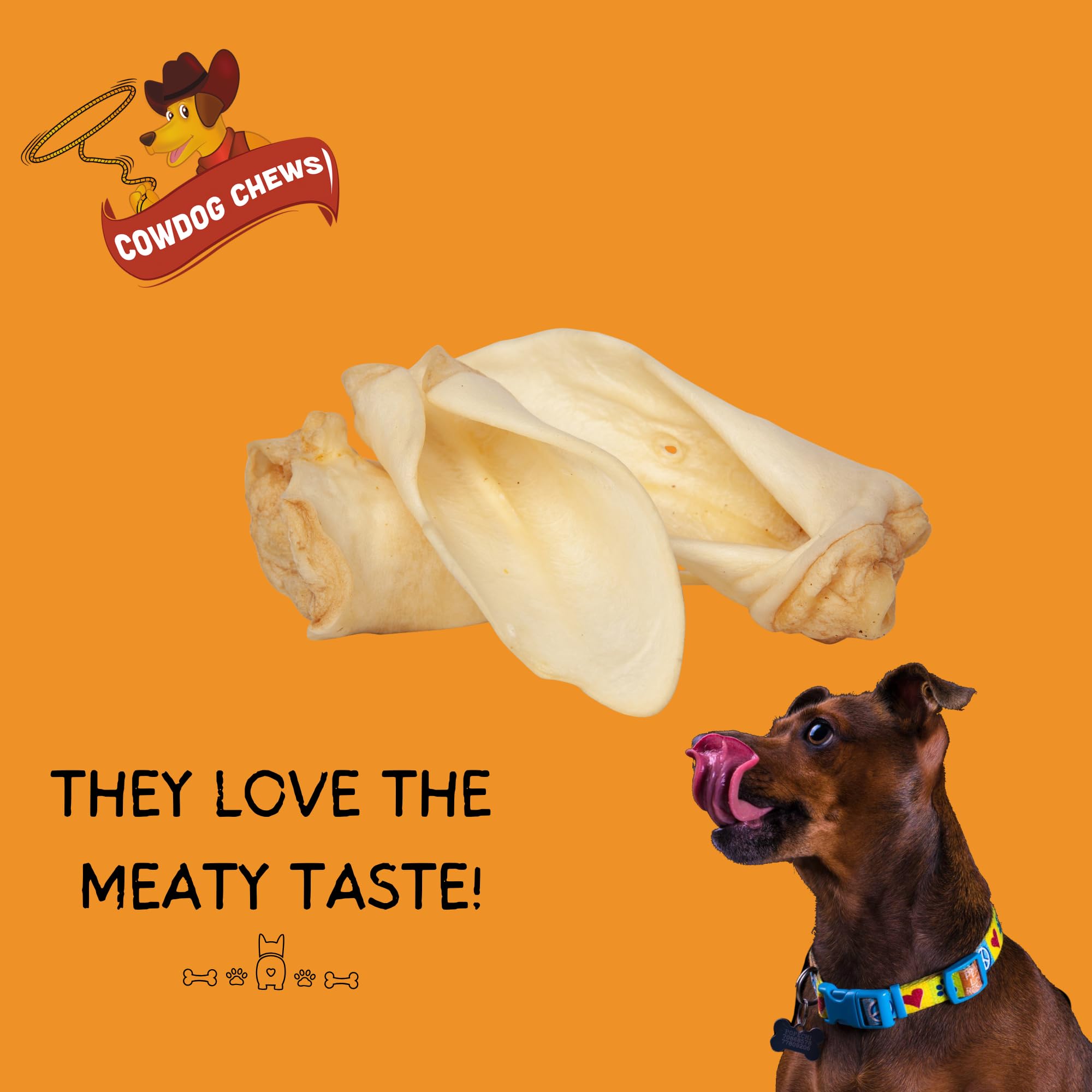 Cowdog Chews collagen-rich cow ears offering healthy texture and satisfaction.