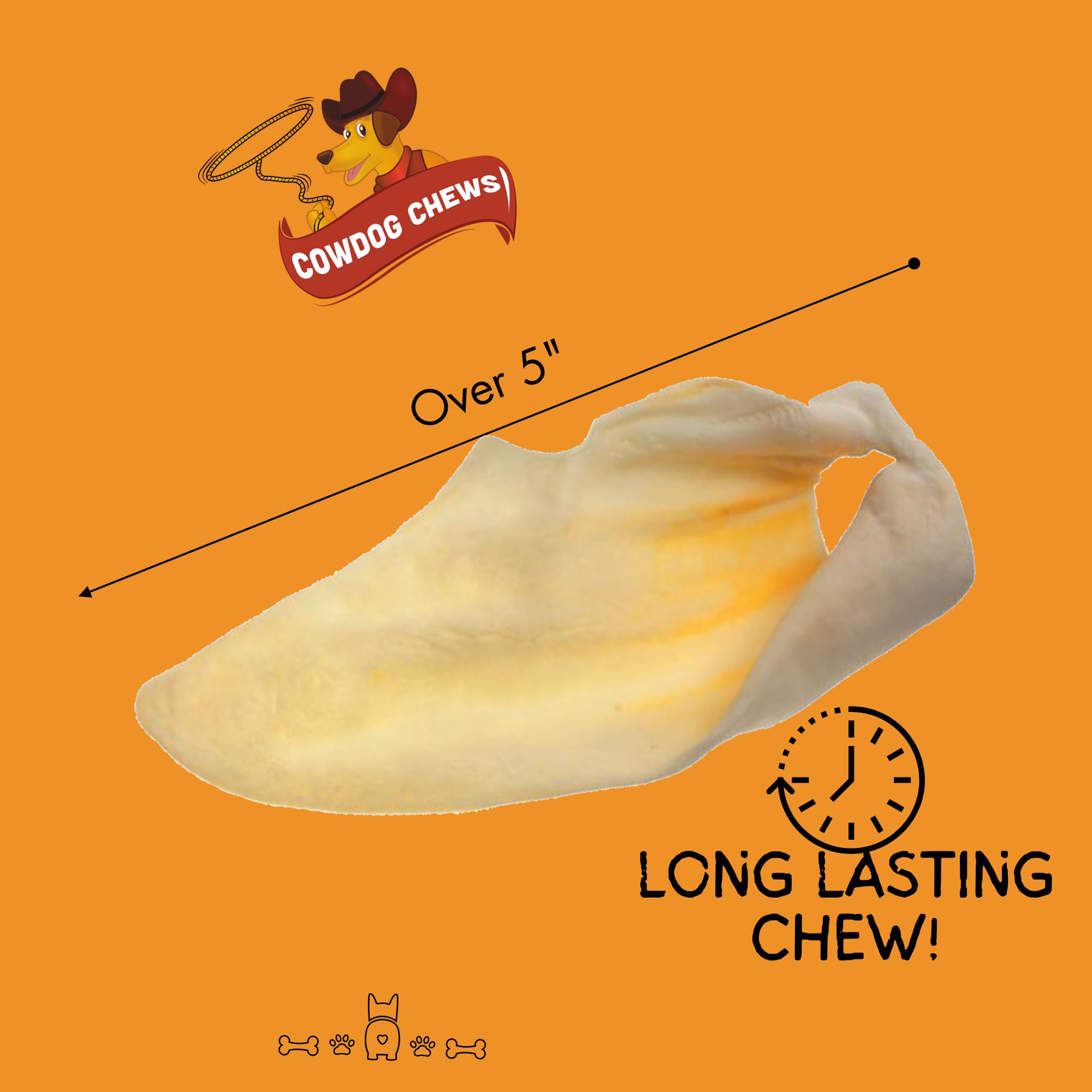 Cowdog Chews cow ears close-up texture emphasizing safe, digestible chew for dogs.