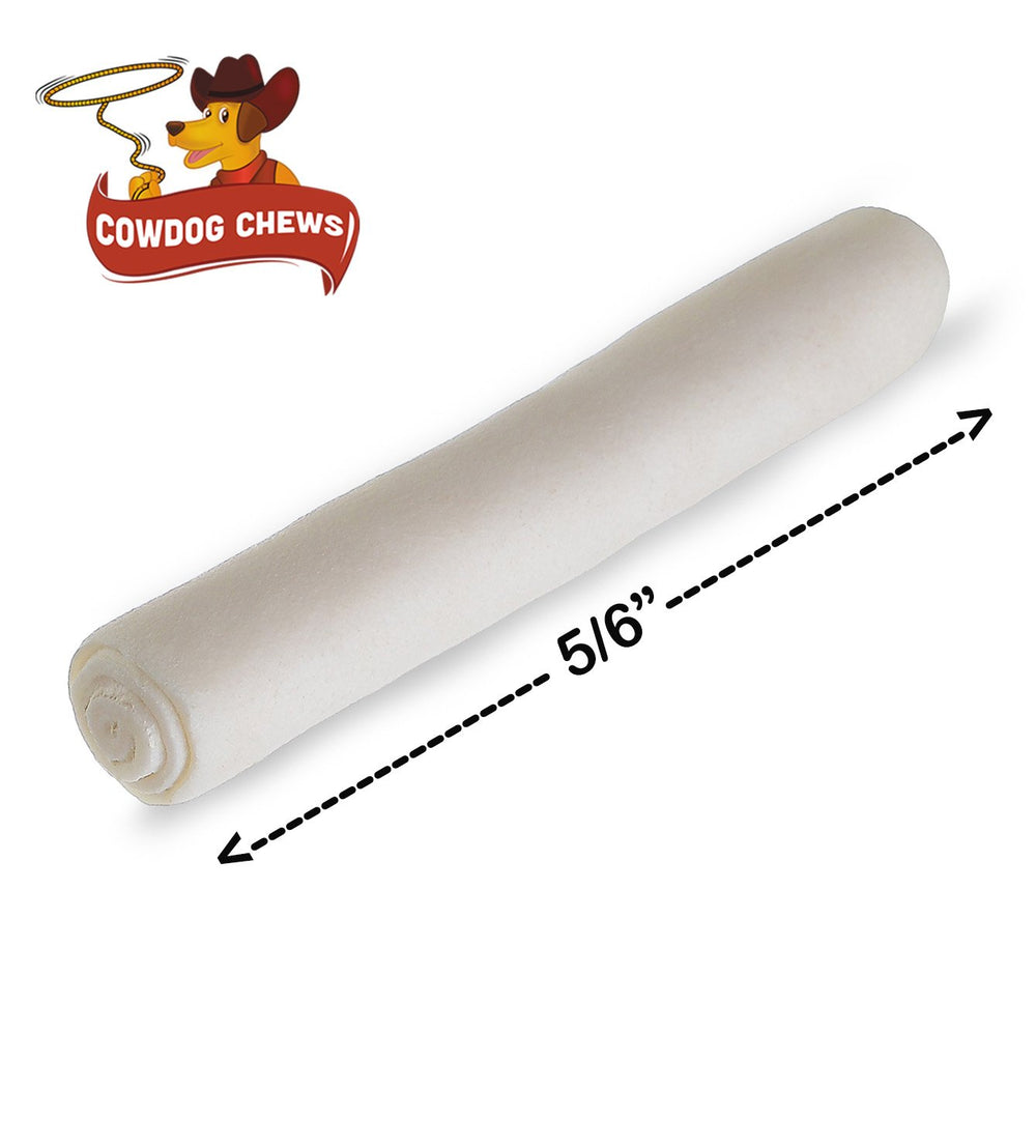 Cowdog Chews rawhide retriever roll 5-6 inches close-up—natural texture supports long chews.
