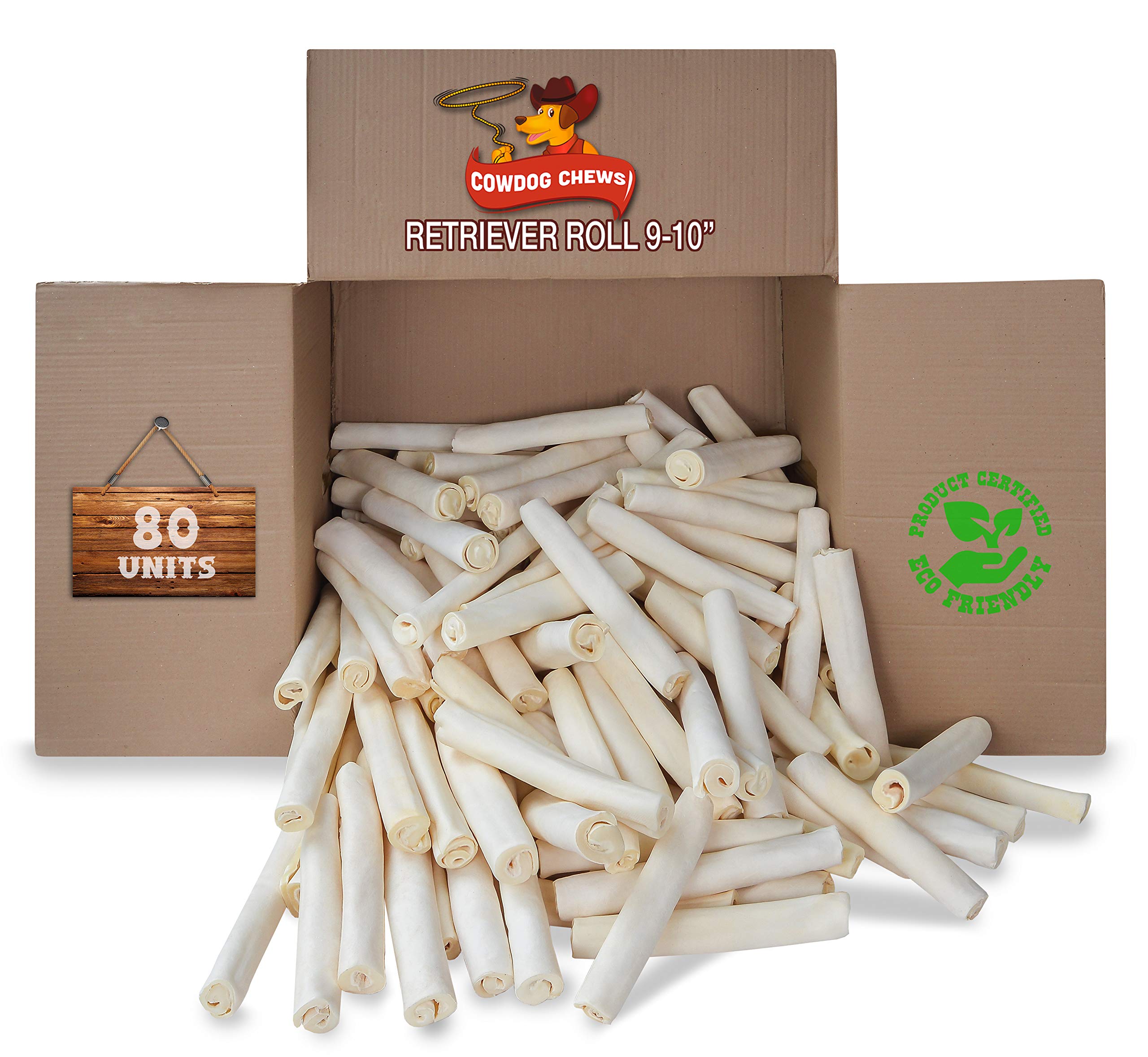 Cowdog Chews Retriever Roll 9-10 inch rawhide for long-lasting chew time