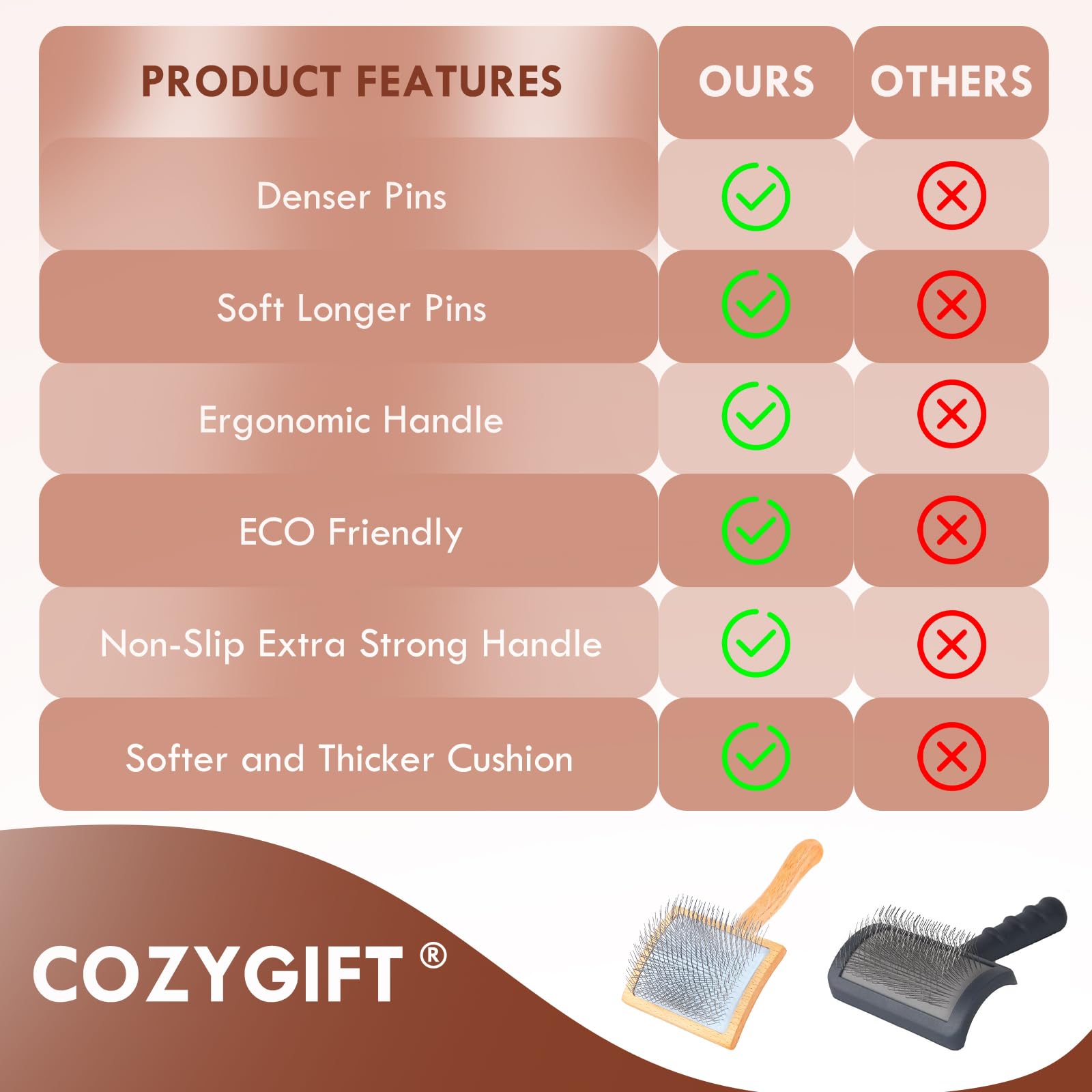 COZYGIFT stainless steel pet comb for precise detangling and knot removal.