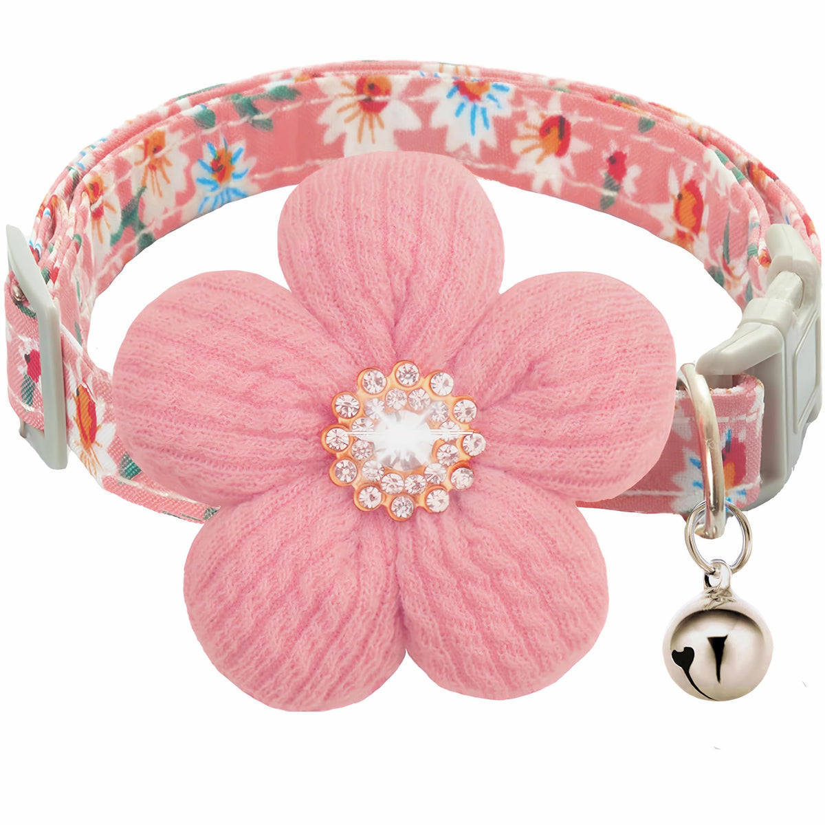 COZIRAE medium dog collar with flower and bell for daily wear.