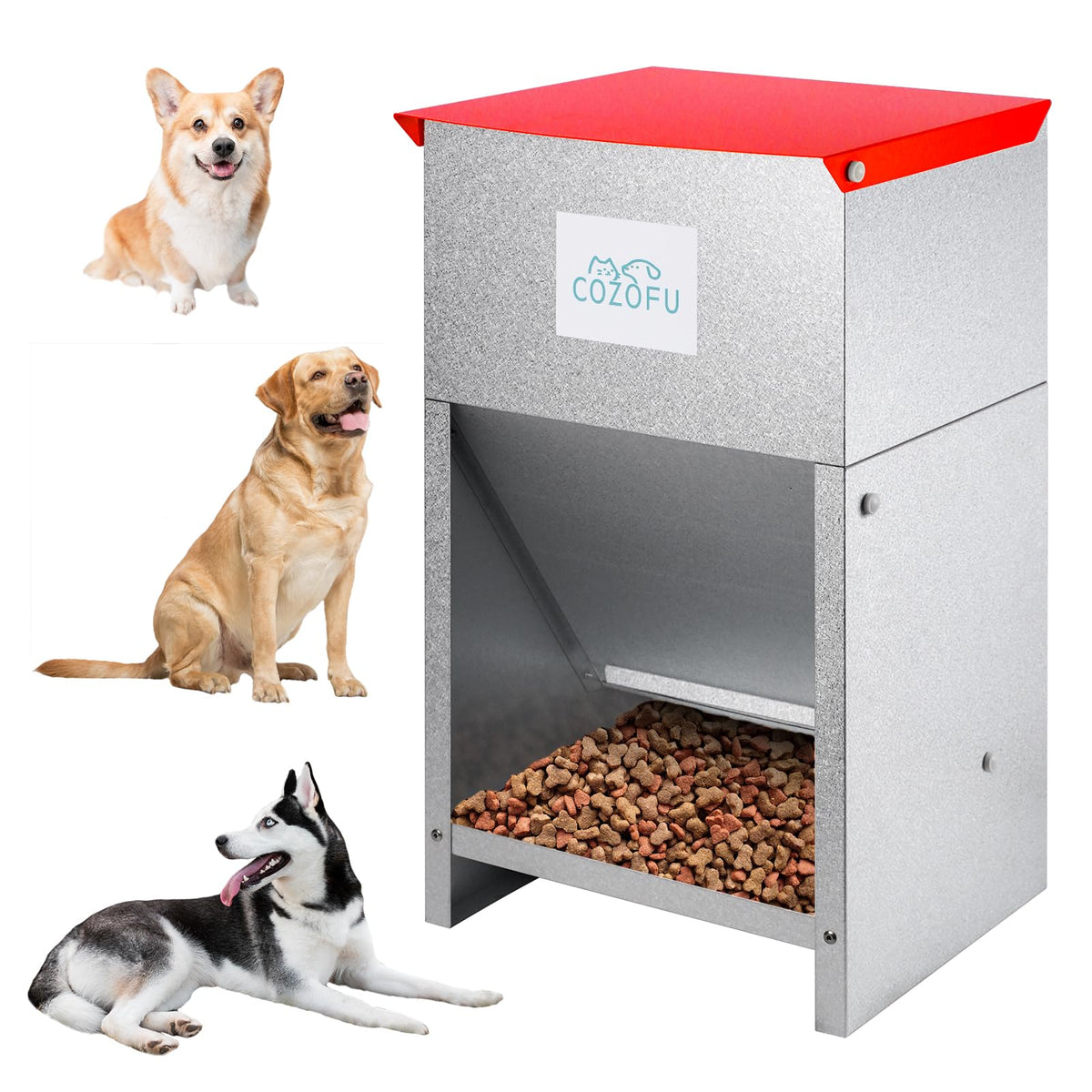 COZOFU dog feeder with 25-pound capacity keeps kibble organized and reduces refills.