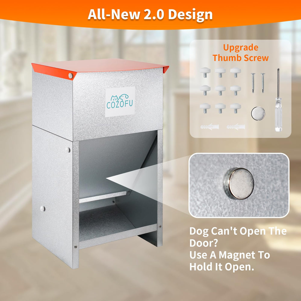 COZOFU dog feeder in use shows hands-free self-serve kibble flow.