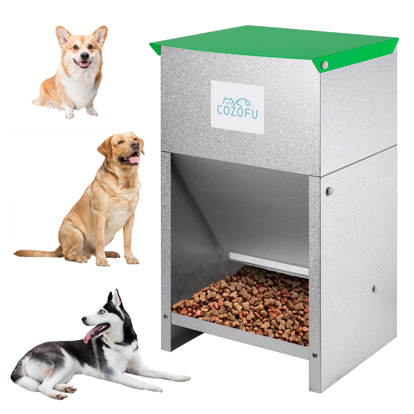 COZOFU dog feeder front view showing gravity-fed system for easy meals