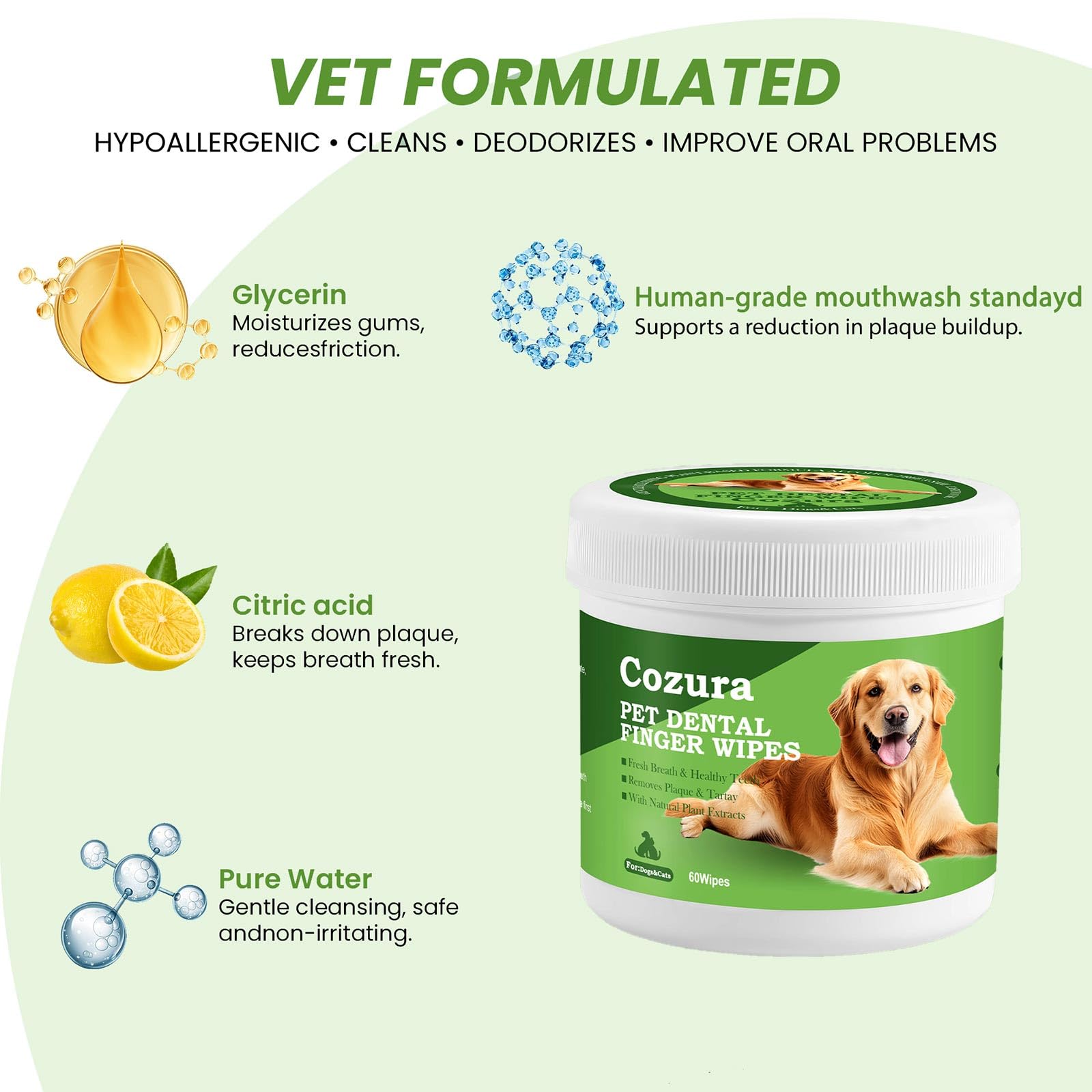 Cozura Teeth Cleaning Wipes fit all pet sizes for daily dental care