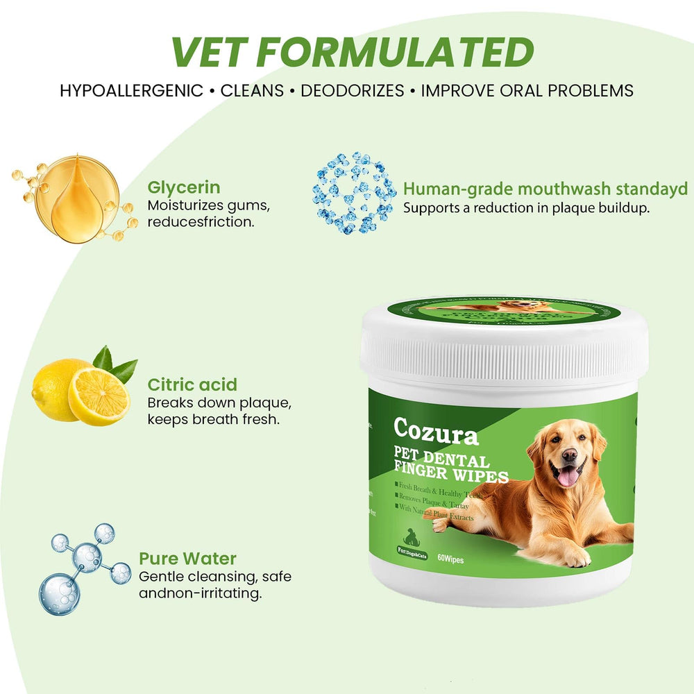 Cozura Teeth Cleaning Wipes fit all pet sizes for daily dental care