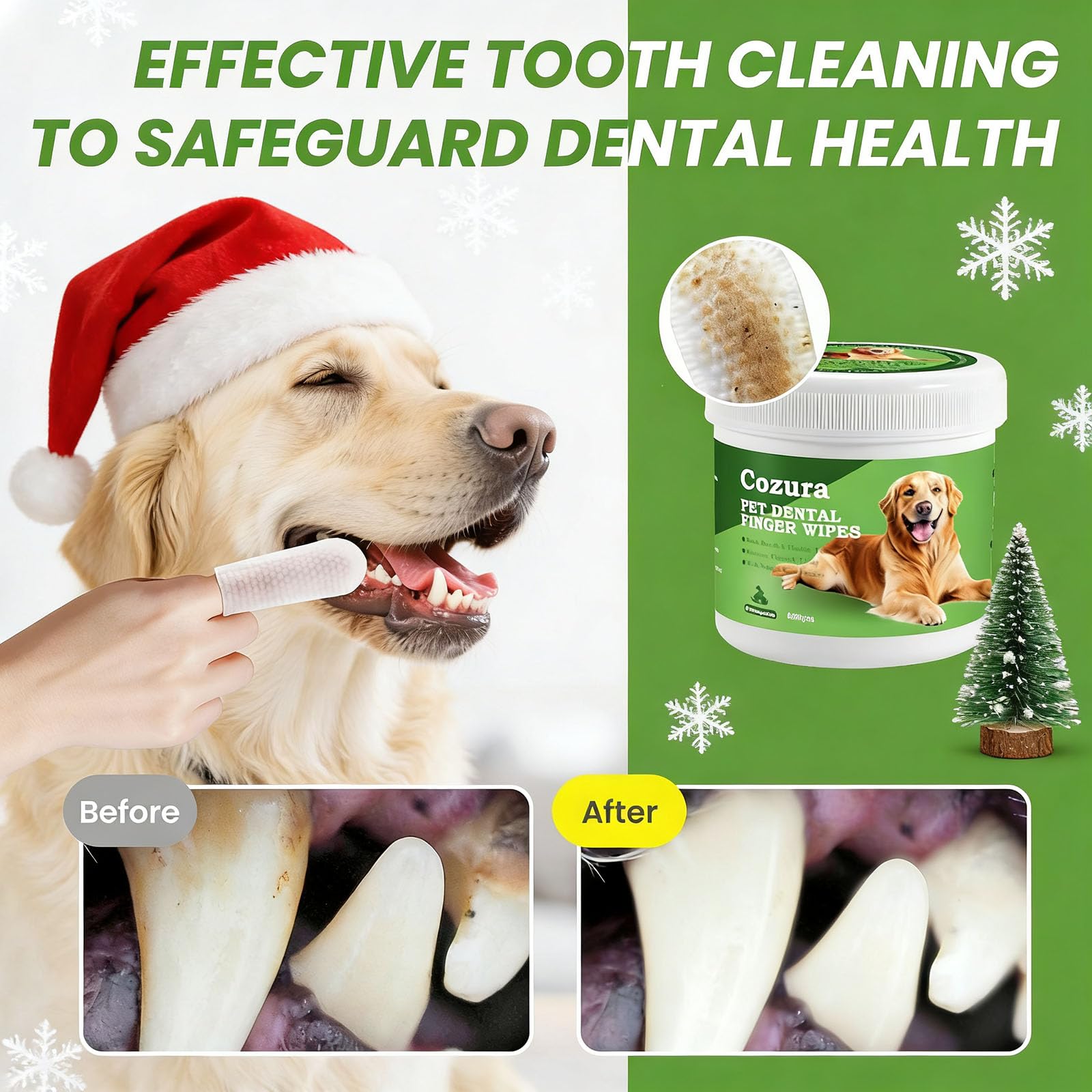 Cozura Teeth Cleaning Wipes for finger-wipe use makes brushing easier for pets
