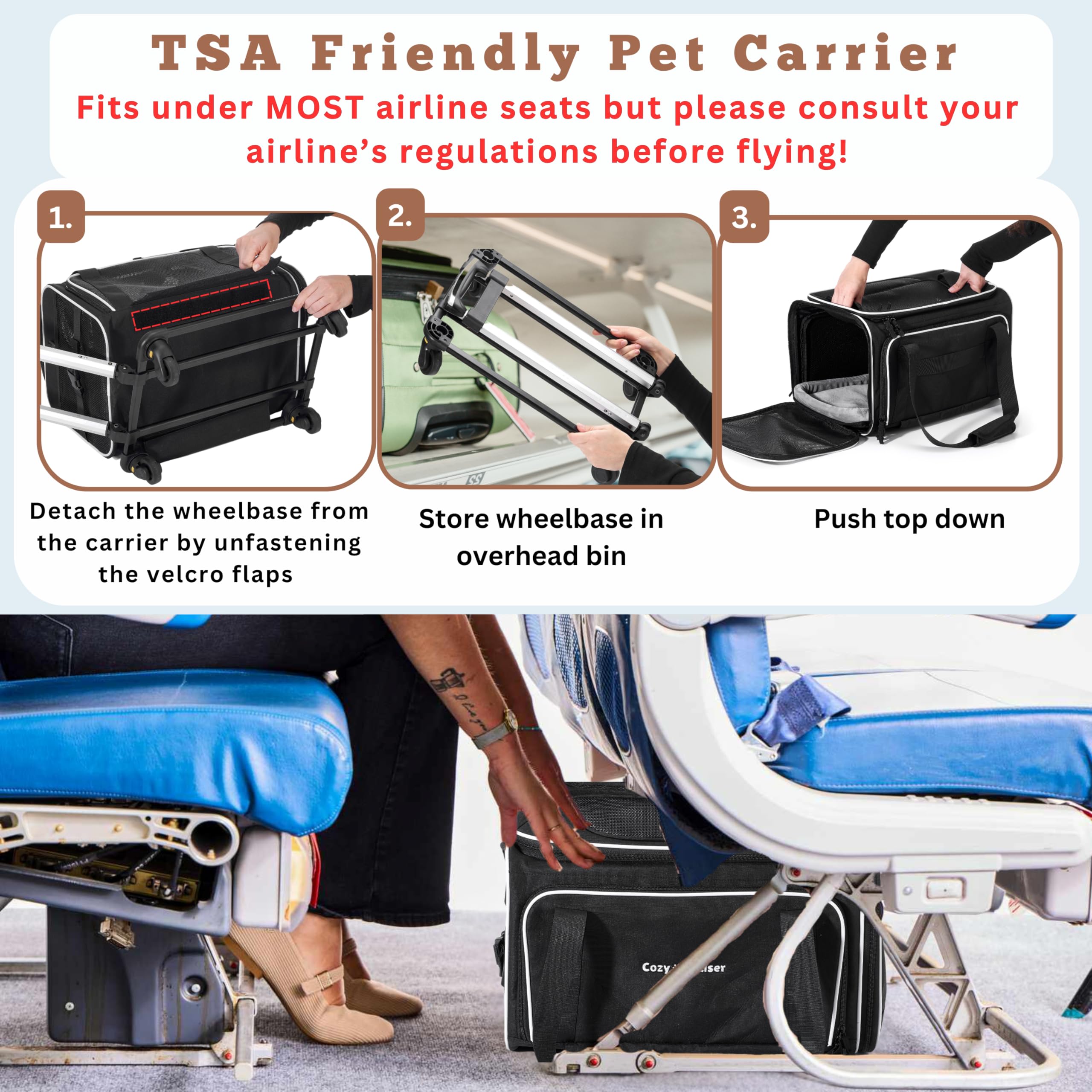 Cozy Cruiser expanding-top pet carrier with wheels for extra headroom and smooth mobility.