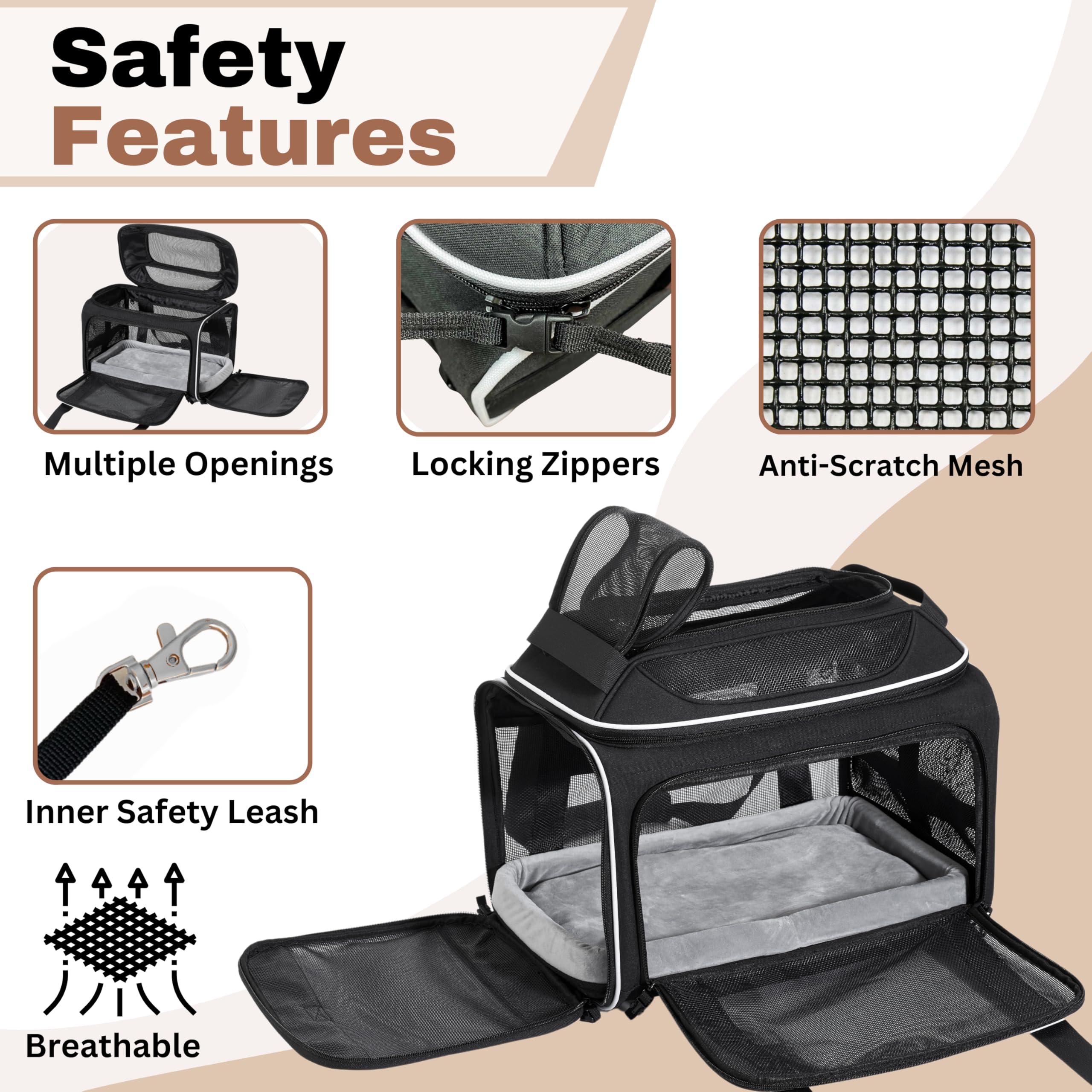 Cozy Cruiser mesh-sides promote airflow to keep pets comfortable.