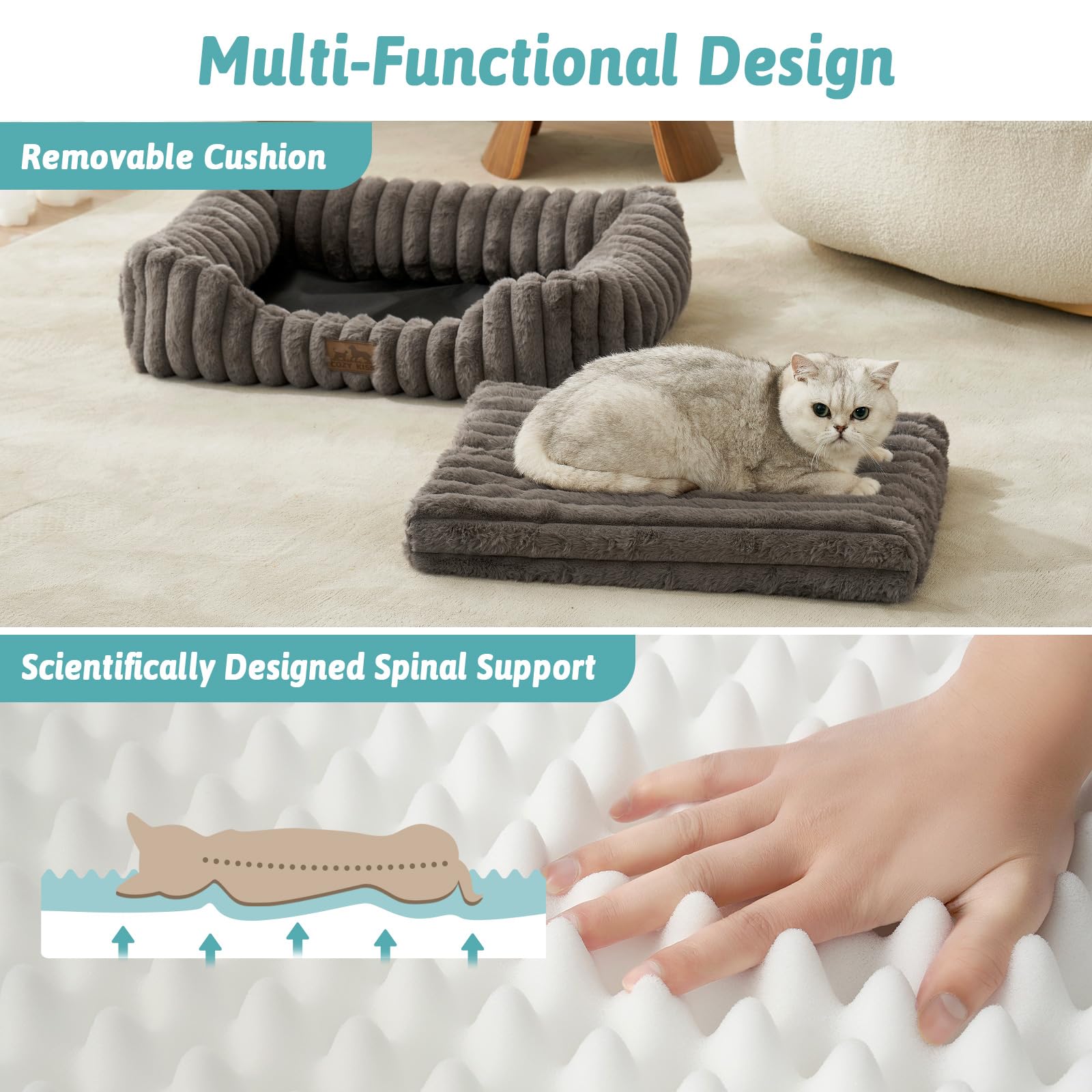 COZY KISS bed removable-cover-washable demonstrates easy cleaning after messy paws.