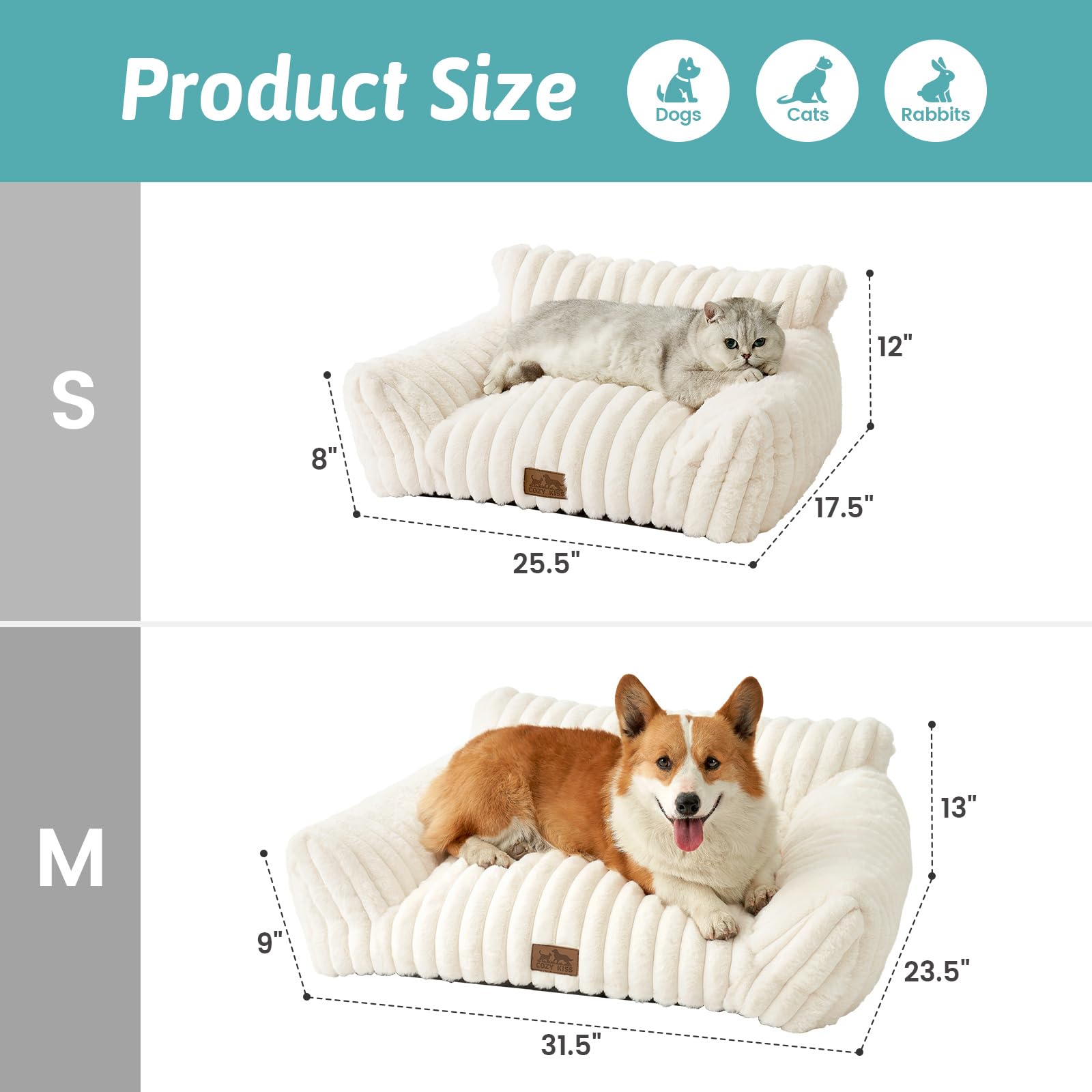 COZY KISS cat couch cream straight-on view, premium foam and fur for lounge-worthy comfort.