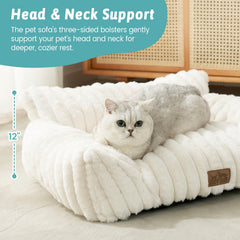 COZY KISS cat couch cream top view, compact space-saving pet furniture.