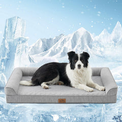 COZY KISS cooling dog bed fully assembled in grey offers cooling comfort.