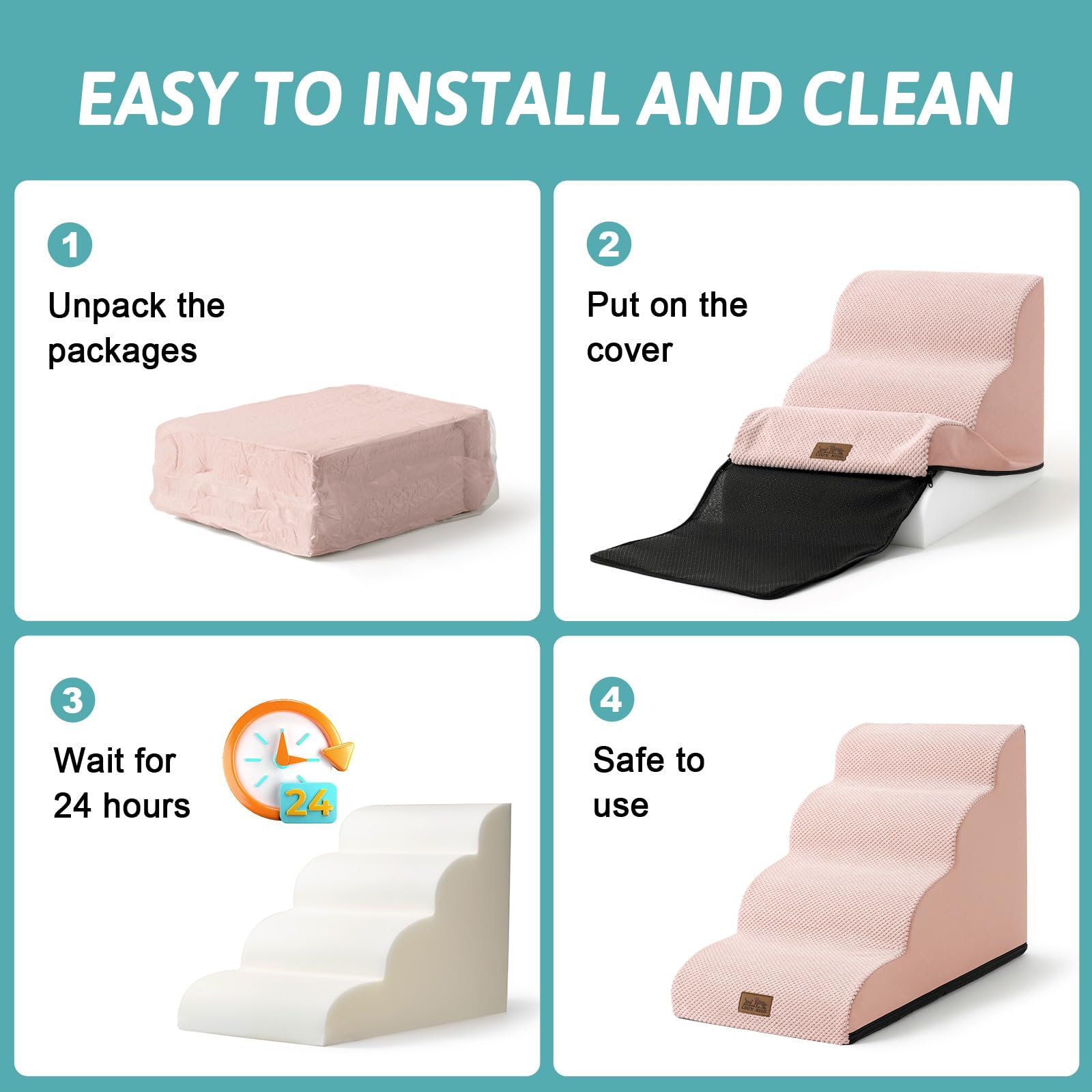 COZY KISS dog stairs carry-handle enables easy relocation