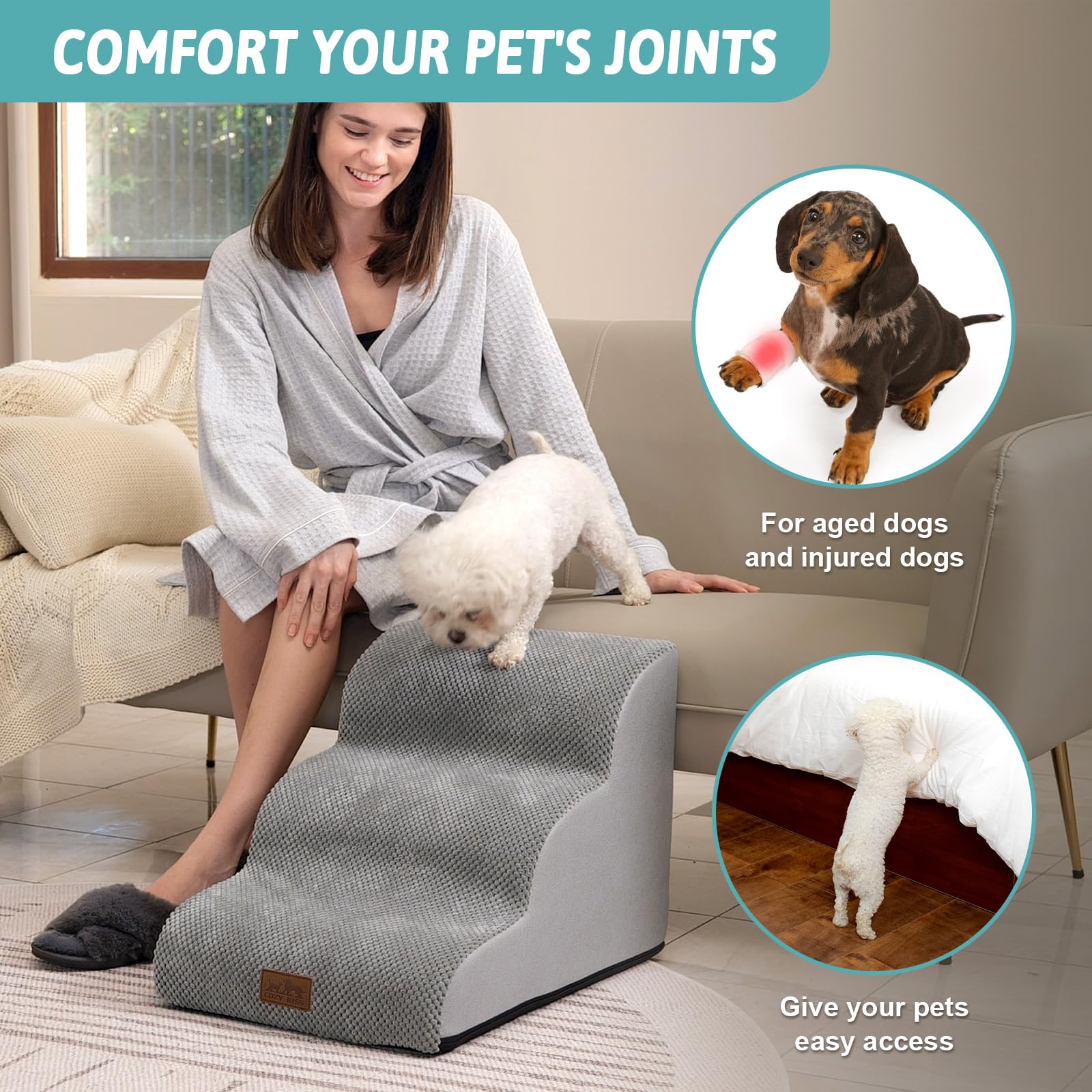 COZY KISS dog stairs cleanable-cover makes maintenance quick and easy.