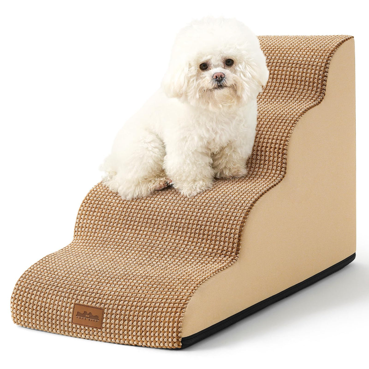COZY KISS dog stairs curved design shows gentle incline for small dogs to reach sofa