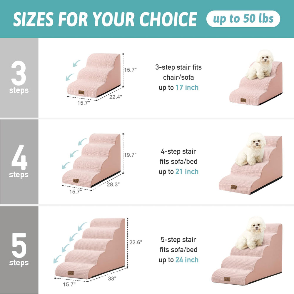 COZY KISS dog stairs pink-cover close-up highlighting easy-clean removable outer shell