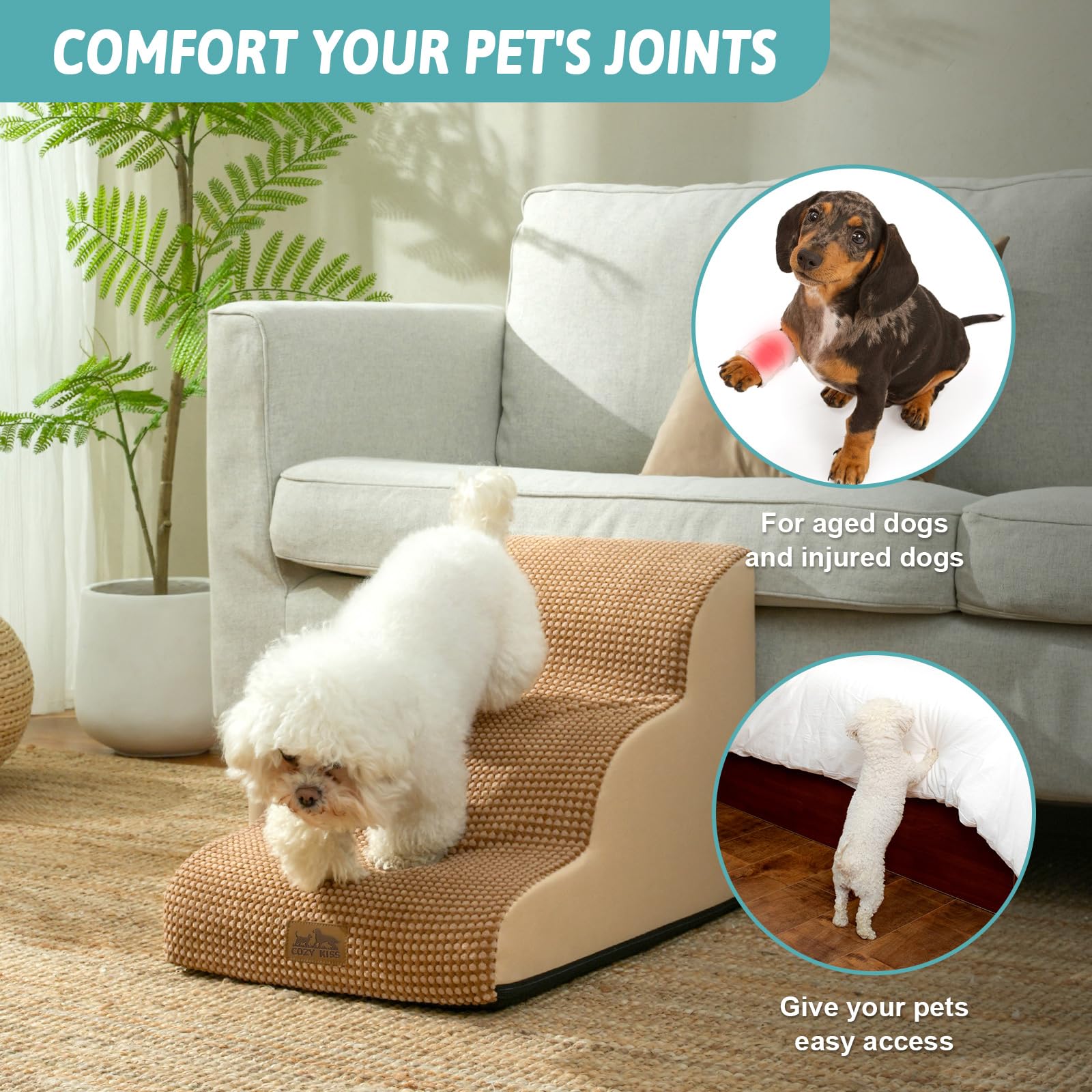 COZY KISS dog stairs curved design emphasizes ergonomic access to couches