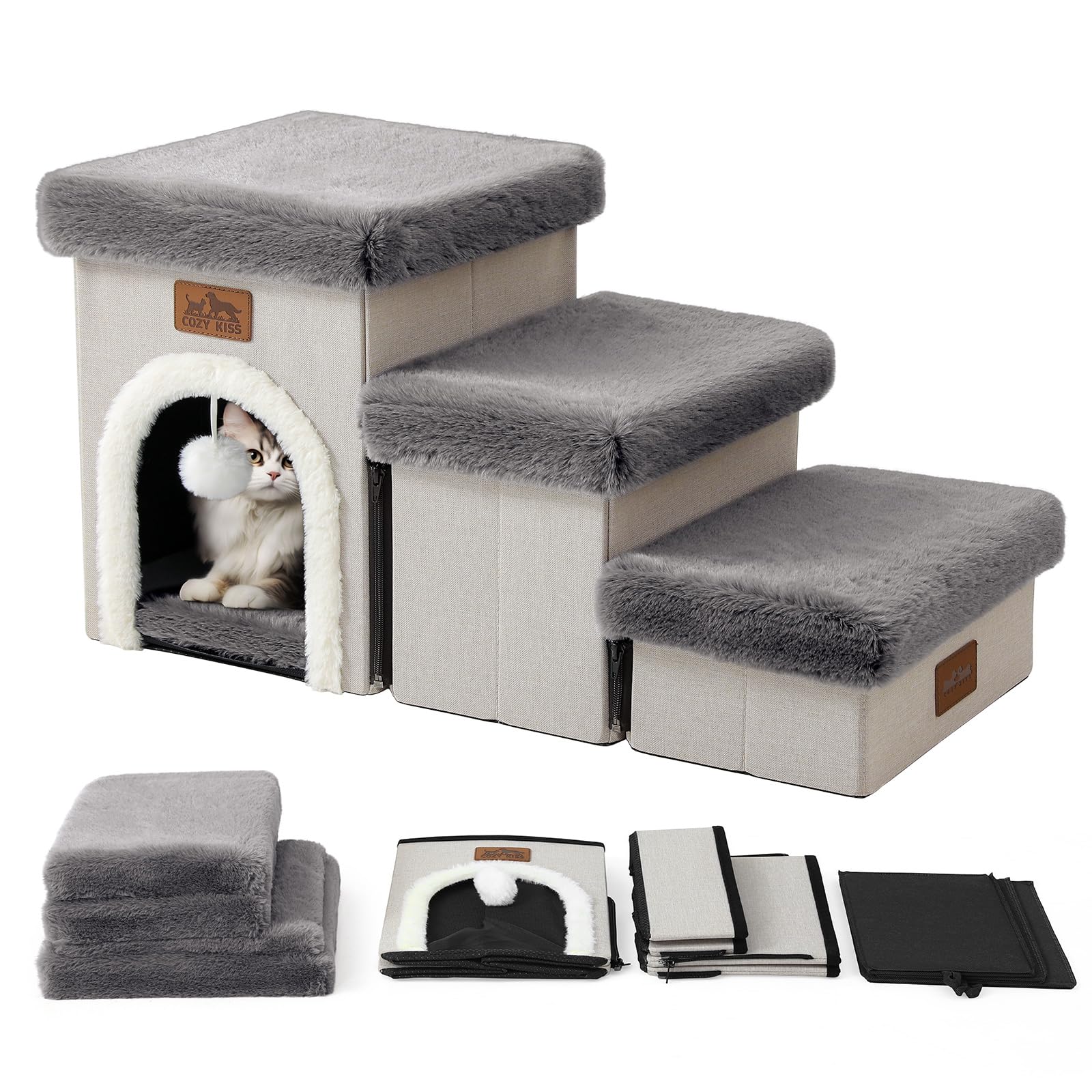 COZY KISS dog stairs easy assembly guides quick setup.