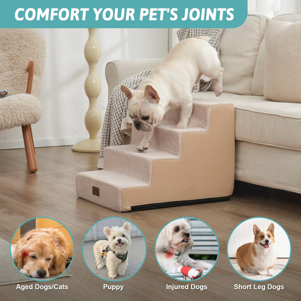 COZY KISS dog stairs foam-core detail emphasizes plush support for gentle climbs
