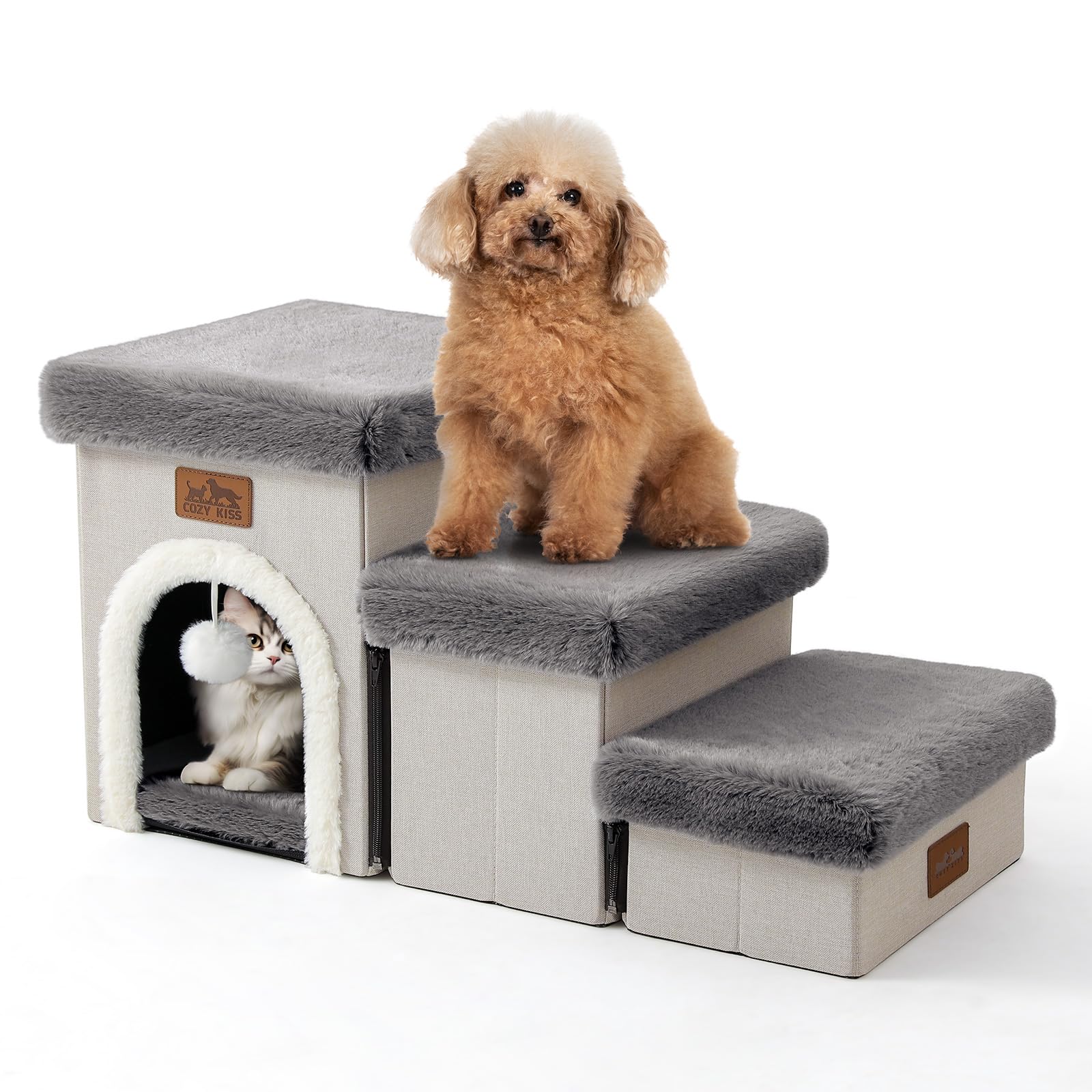 COZY KISS dog stairs full setup for easy bed access and stability.