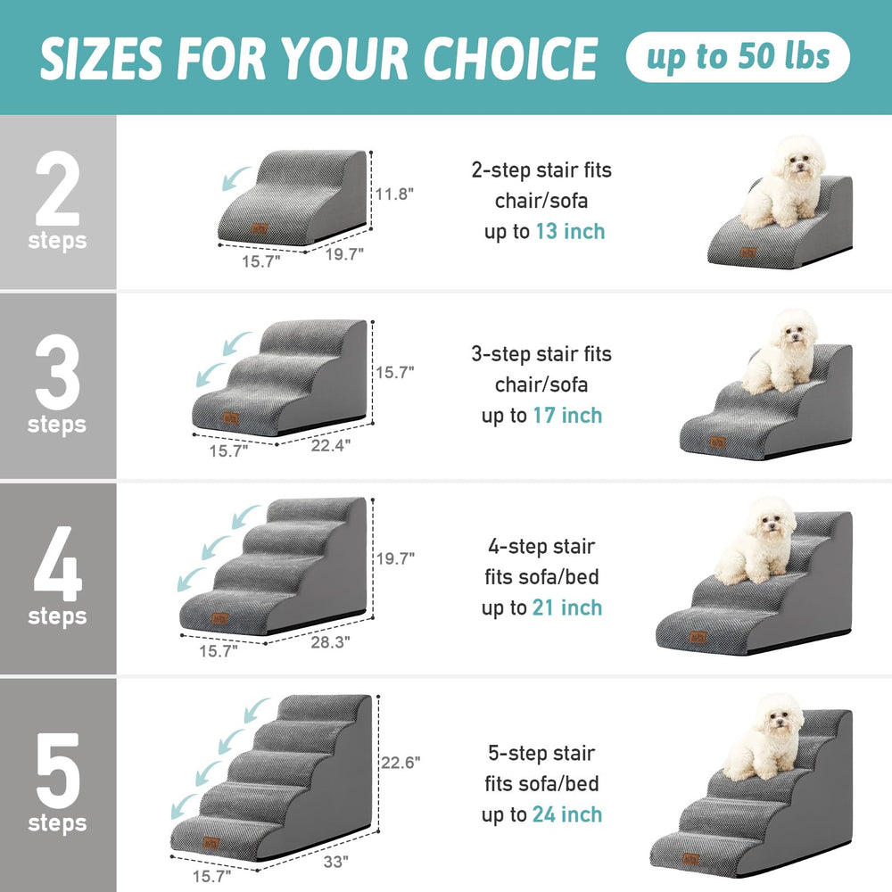 COZY KISS high-density sponge stairs support small to medium dogs' climbs.