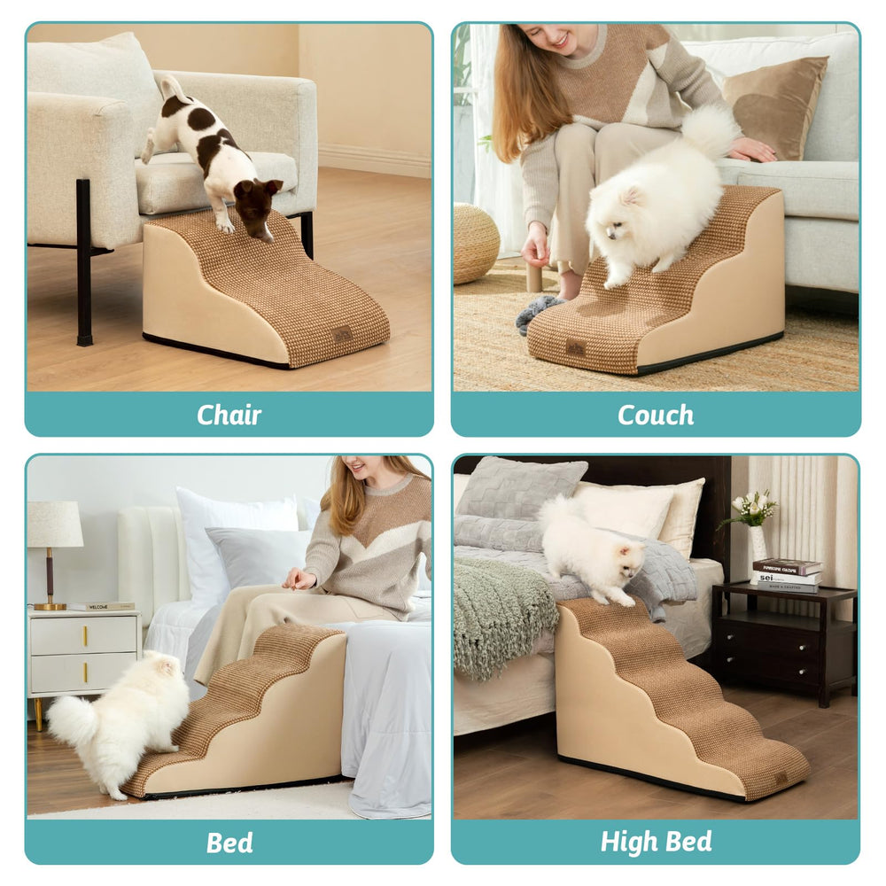 COZY KISS dog stairs in-use on sofa aid pets climbing safely
