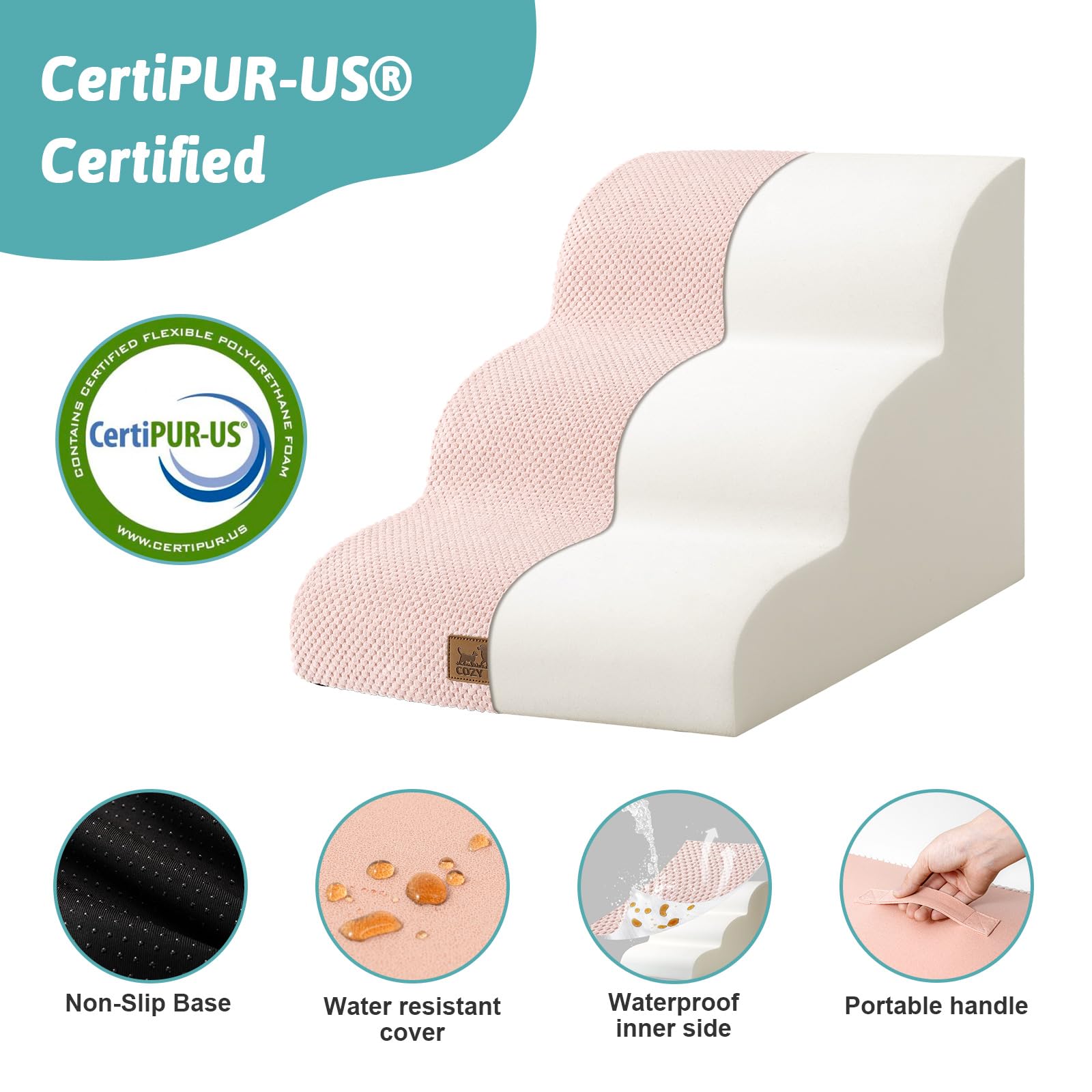 COZY KISS dog stairs leakproof-bottom with non-slip base provides stable footing