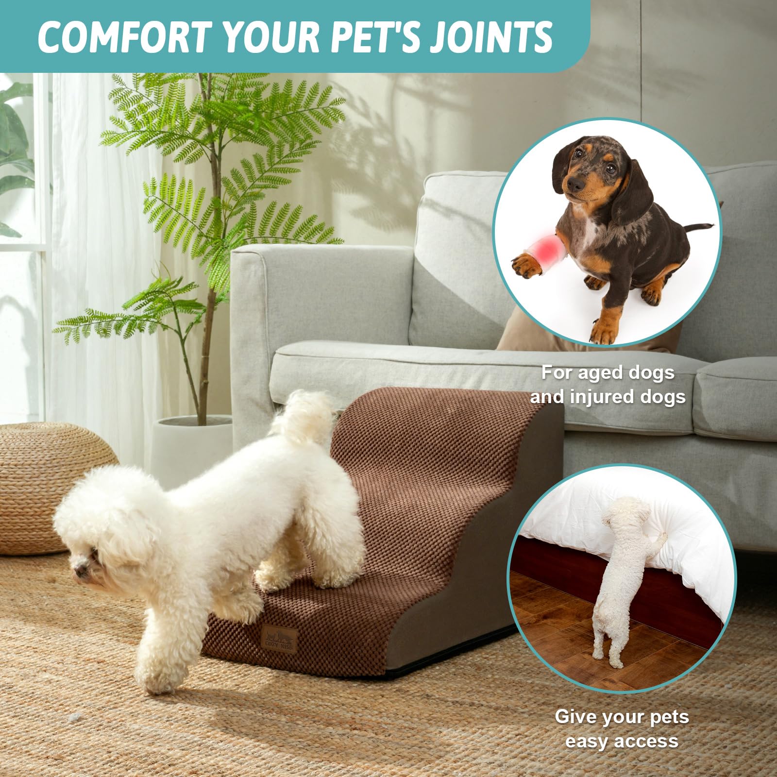 COZY KISS dog stairs leakproof surface keeps paws dry during use