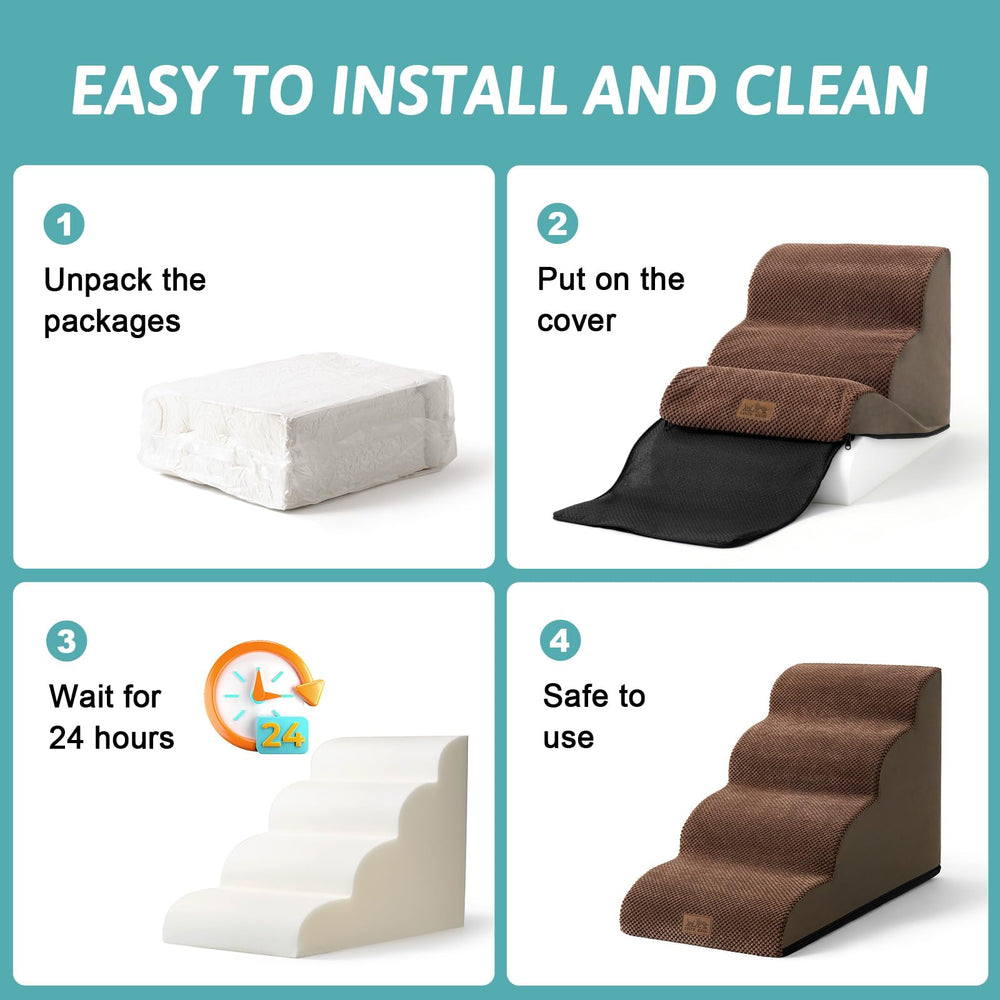 COZY KISS dog stairs non-slip base nylon minimizes movement on slick floors.