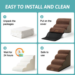 COZY KISS dog stairs non-slip base nylon minimizes movement on slick floors.