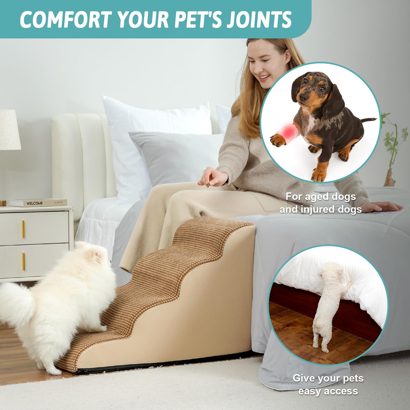 COZY KISS dog stairs non-slip base keeps the unit steady on floors