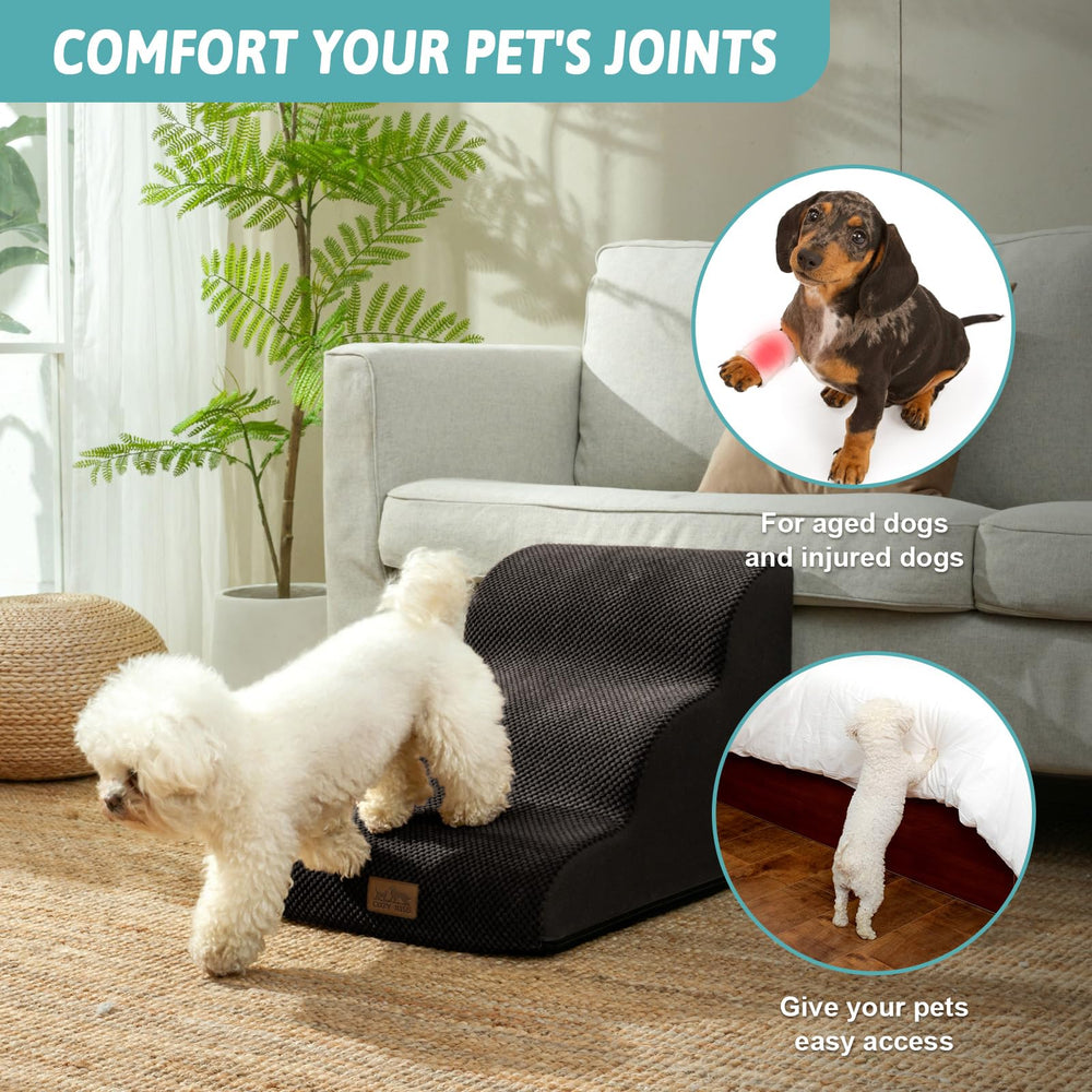 COZY KISS dog stairs non-slip base keeps stairs stable on furniture.