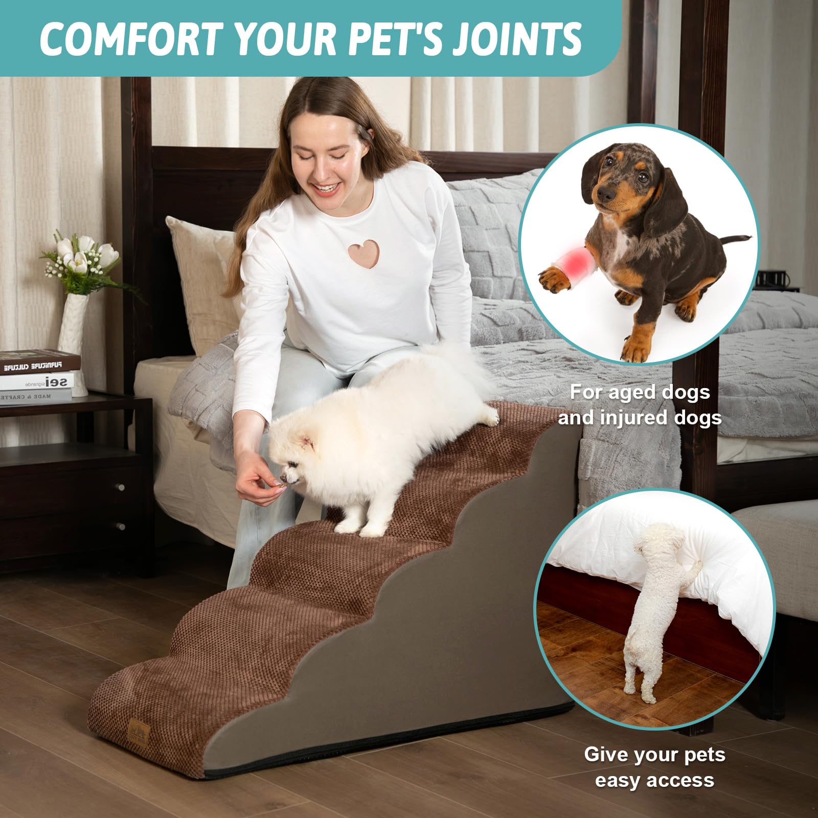 COZY KISS dog stairs non-slip bottom keep steps steady during climbs.