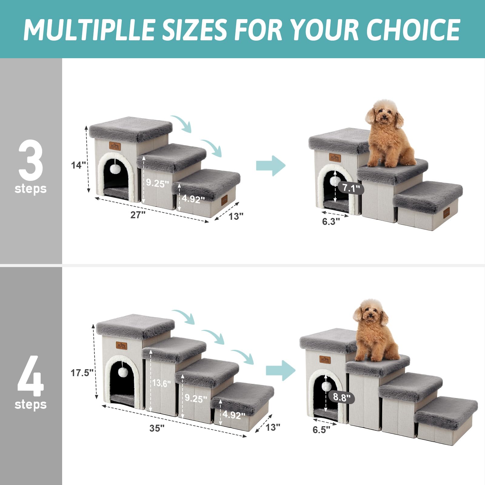 COZY KISS dog stairs non-slip bottom prevents slipping during climbs.
