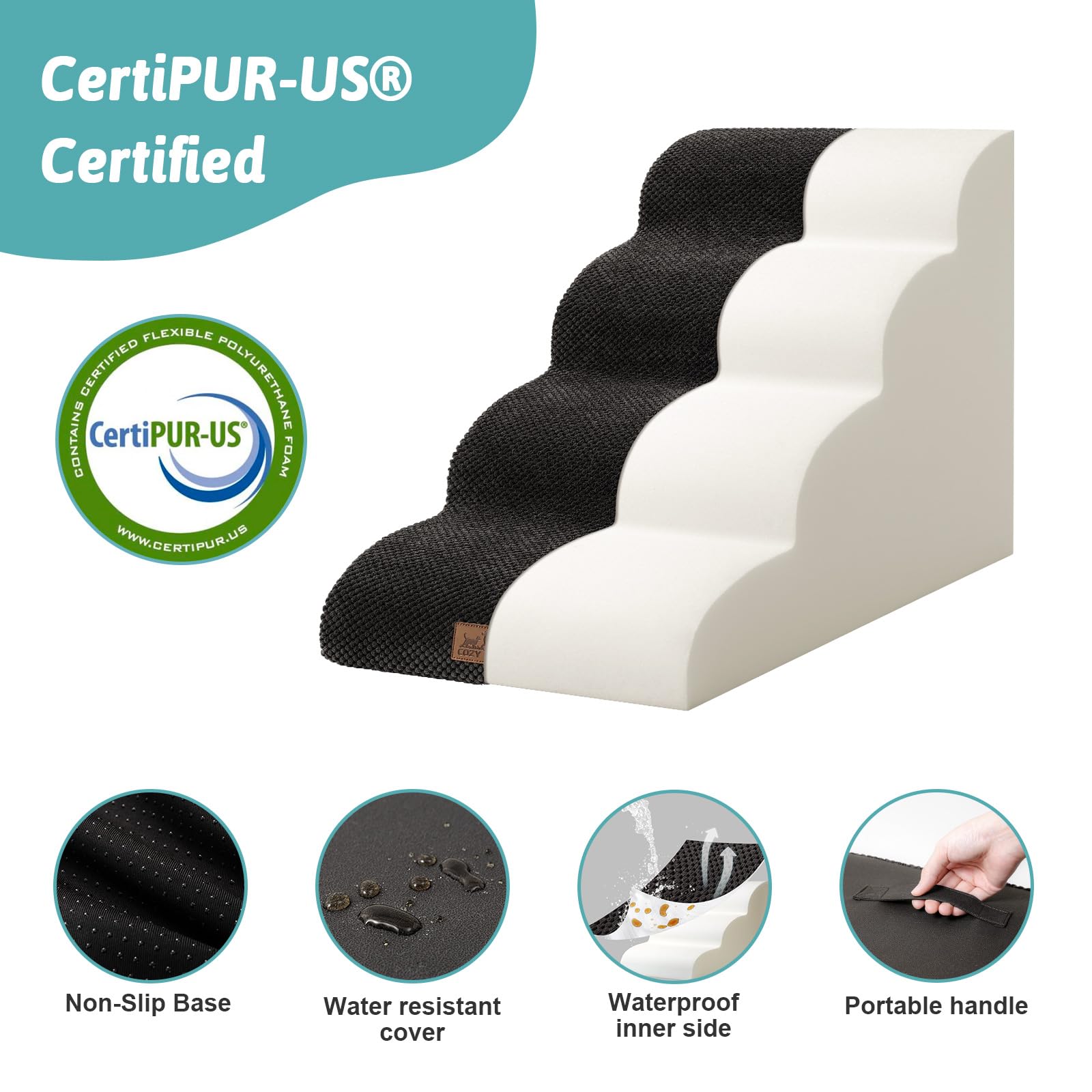 COZY KISS dog stairs removable cover with TPU waterproof layer for easy cleaning