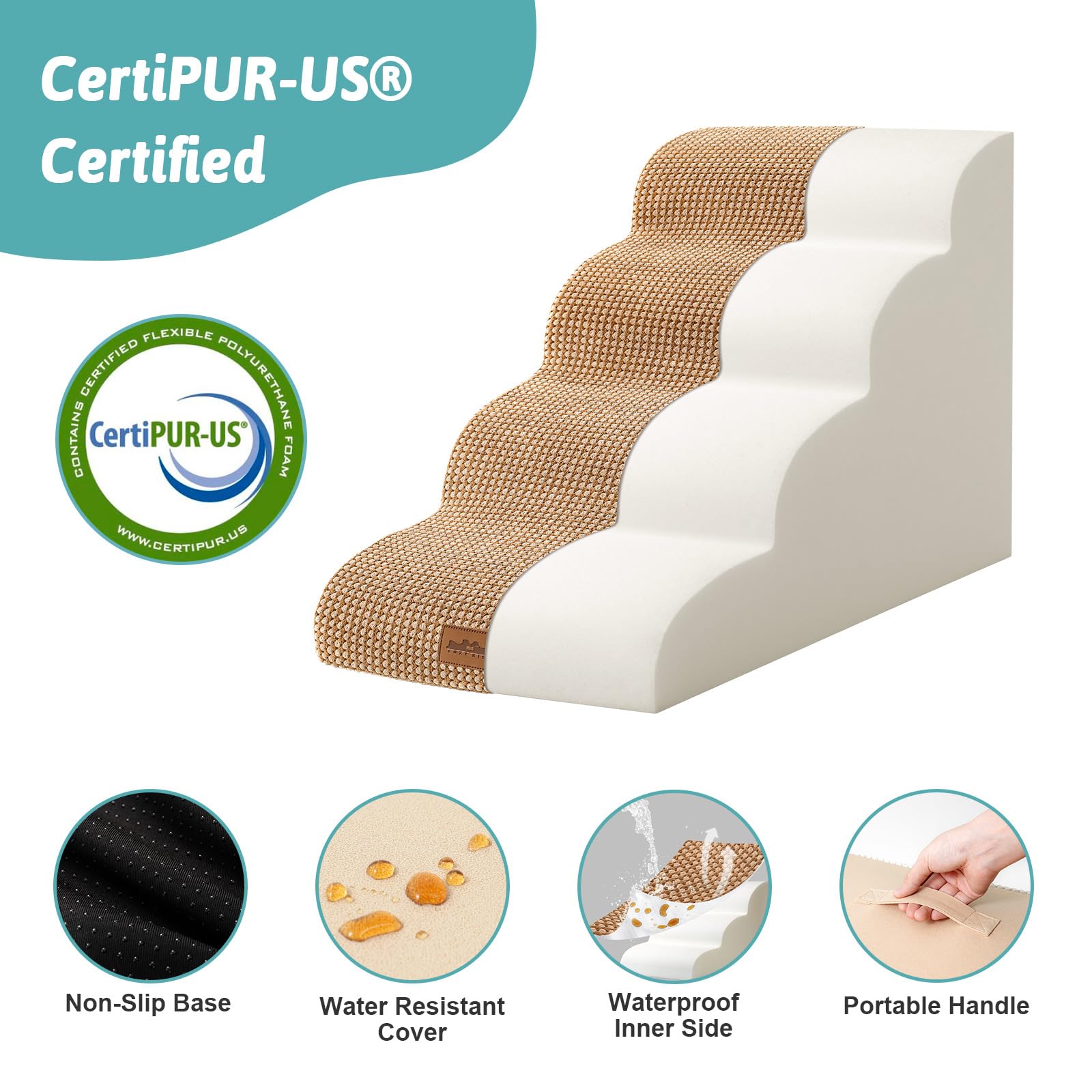 COZY KISS dog stairs removable cover machine-washable for effortless care