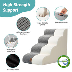 COZY KISS dog stairs side view emphasizes four-step height for bed access.