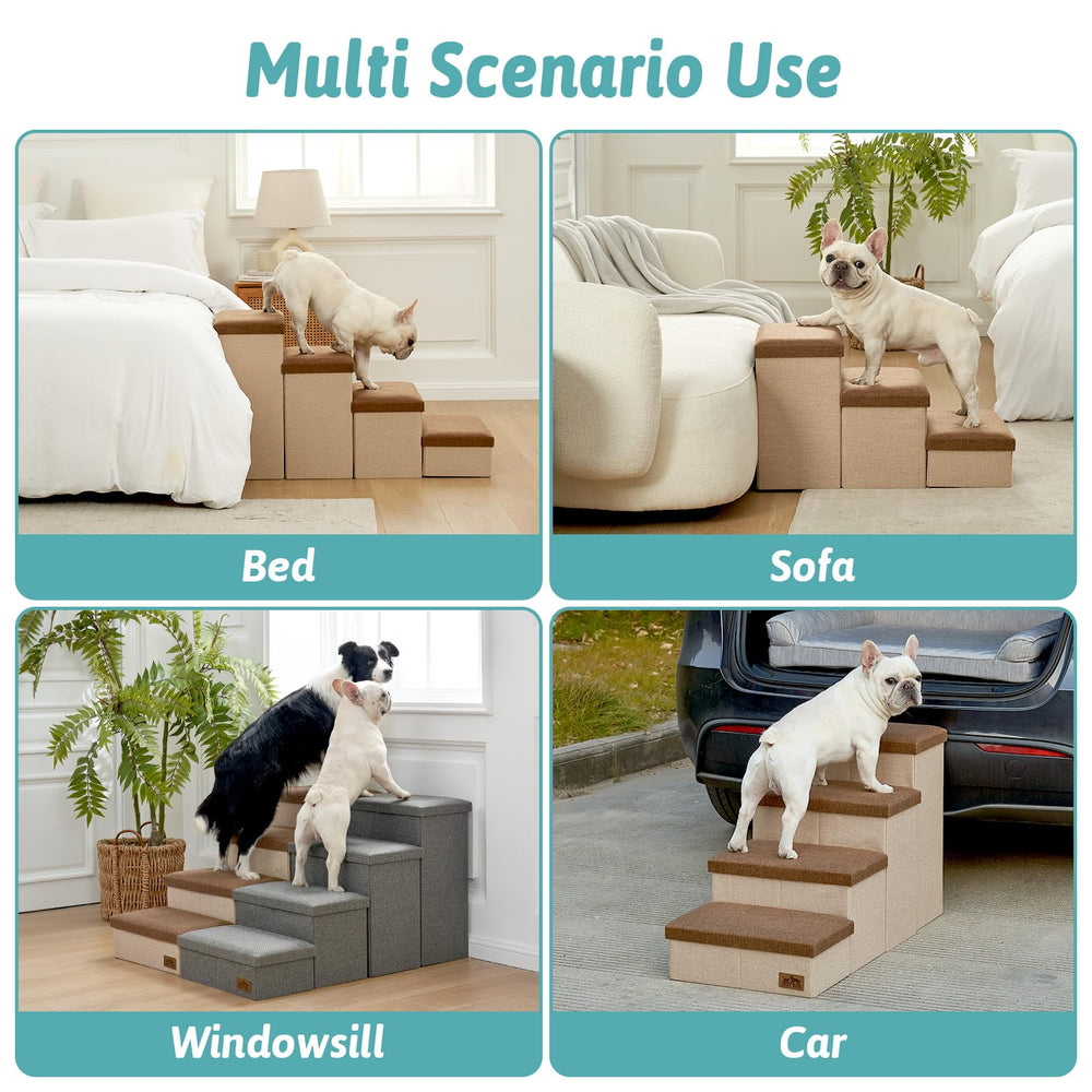 COZY KISS dog stairs storage 180 lb capacity, supports larger dogs
