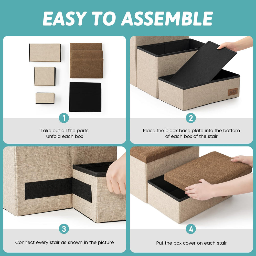 COZY KISS dog stairs storage dog on bed use, elevated resting access