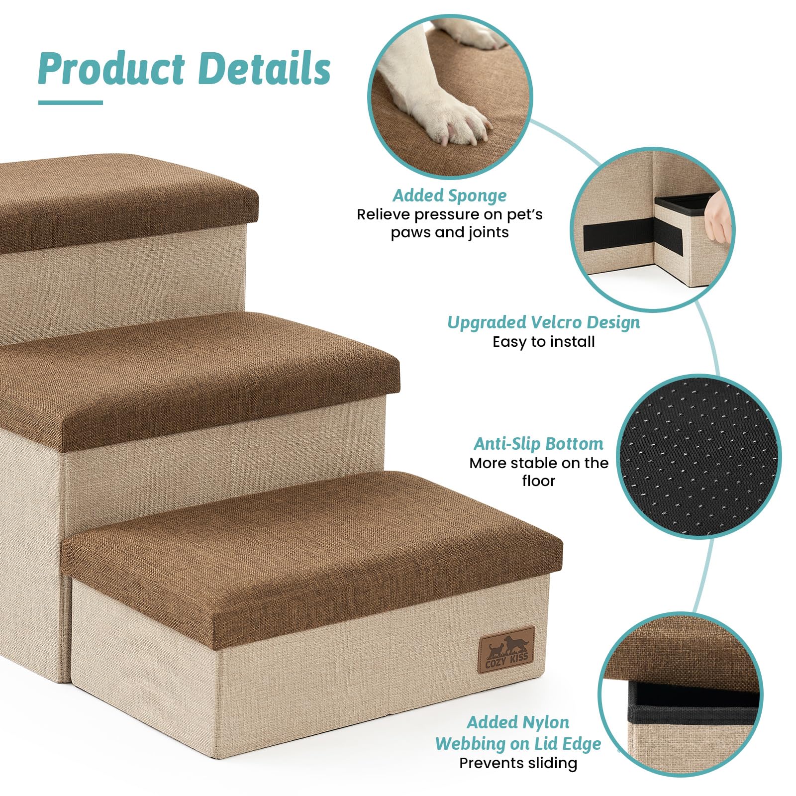 COZY KISS dog stairs storage foldable portable, easy to move and store