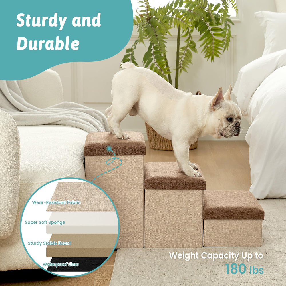 COZY KISS dog stairs storage non-slip bottom, safe footing on any floor