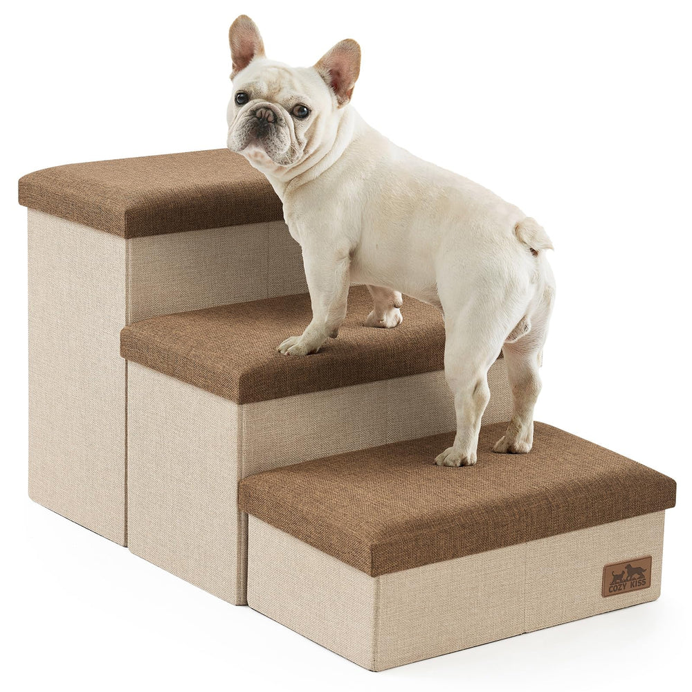 COZY KISS dog stairs storage wide-steps assembled, easy bed and couch access
