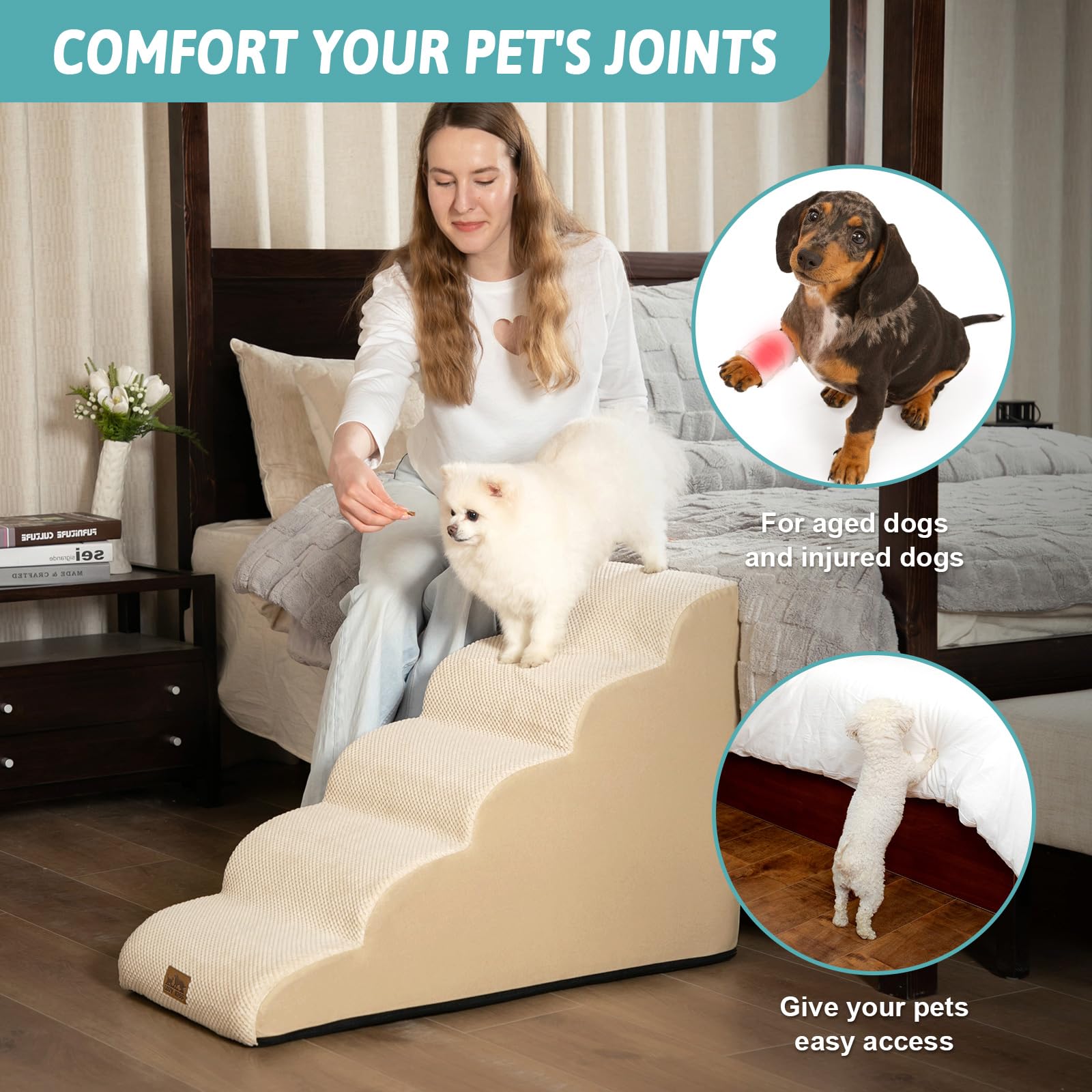 COZY KISS dog stairs washable outer cover for easy cleaning after adventures