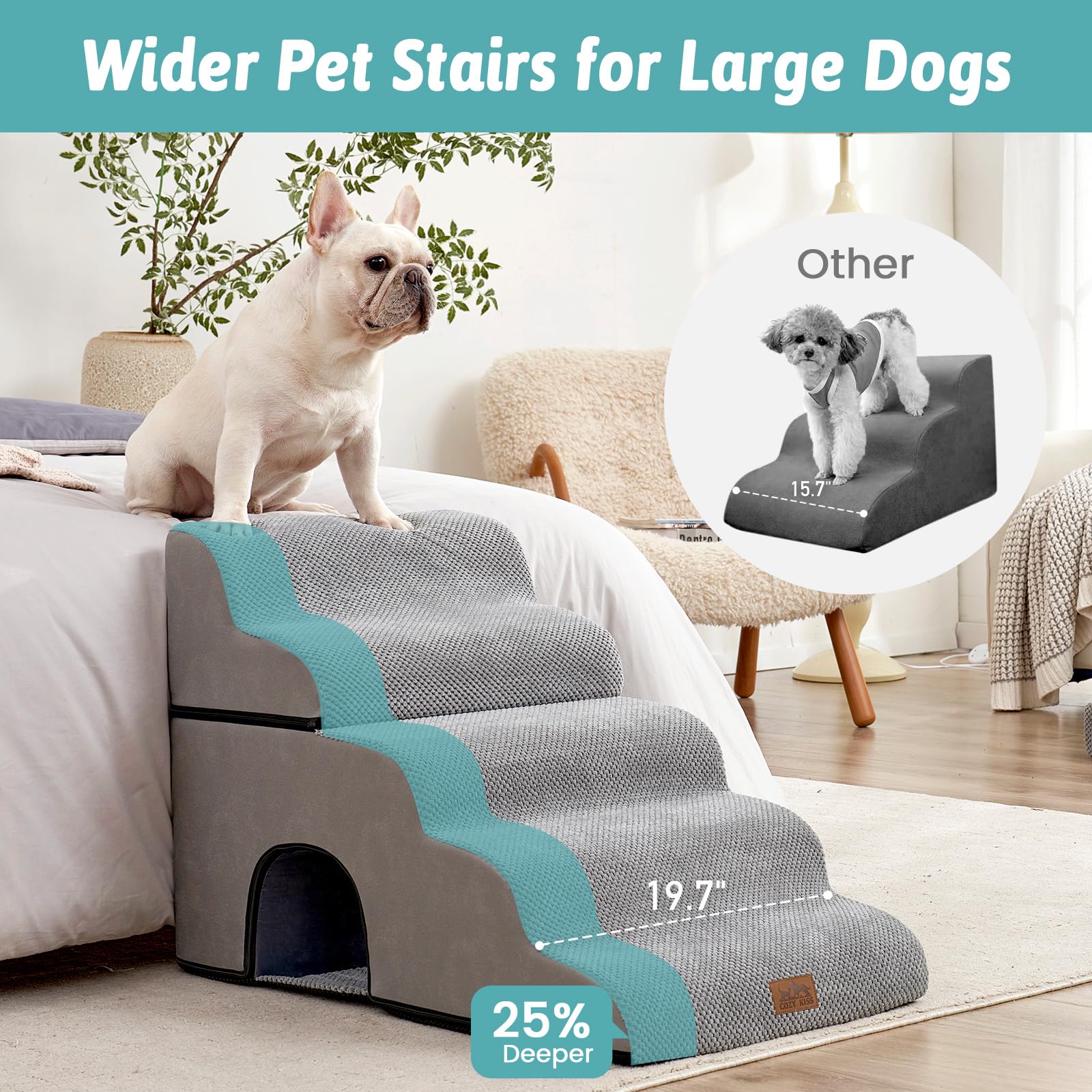 COZY KISS dog stairs tunnel angled view for easy ascent