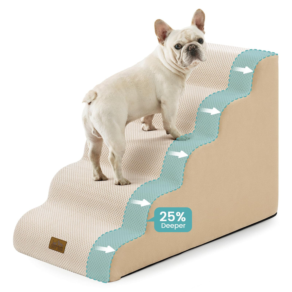 COZY KISS Extra Wide Dog Stairs wide surface offers stable access for dogs of all sizes.