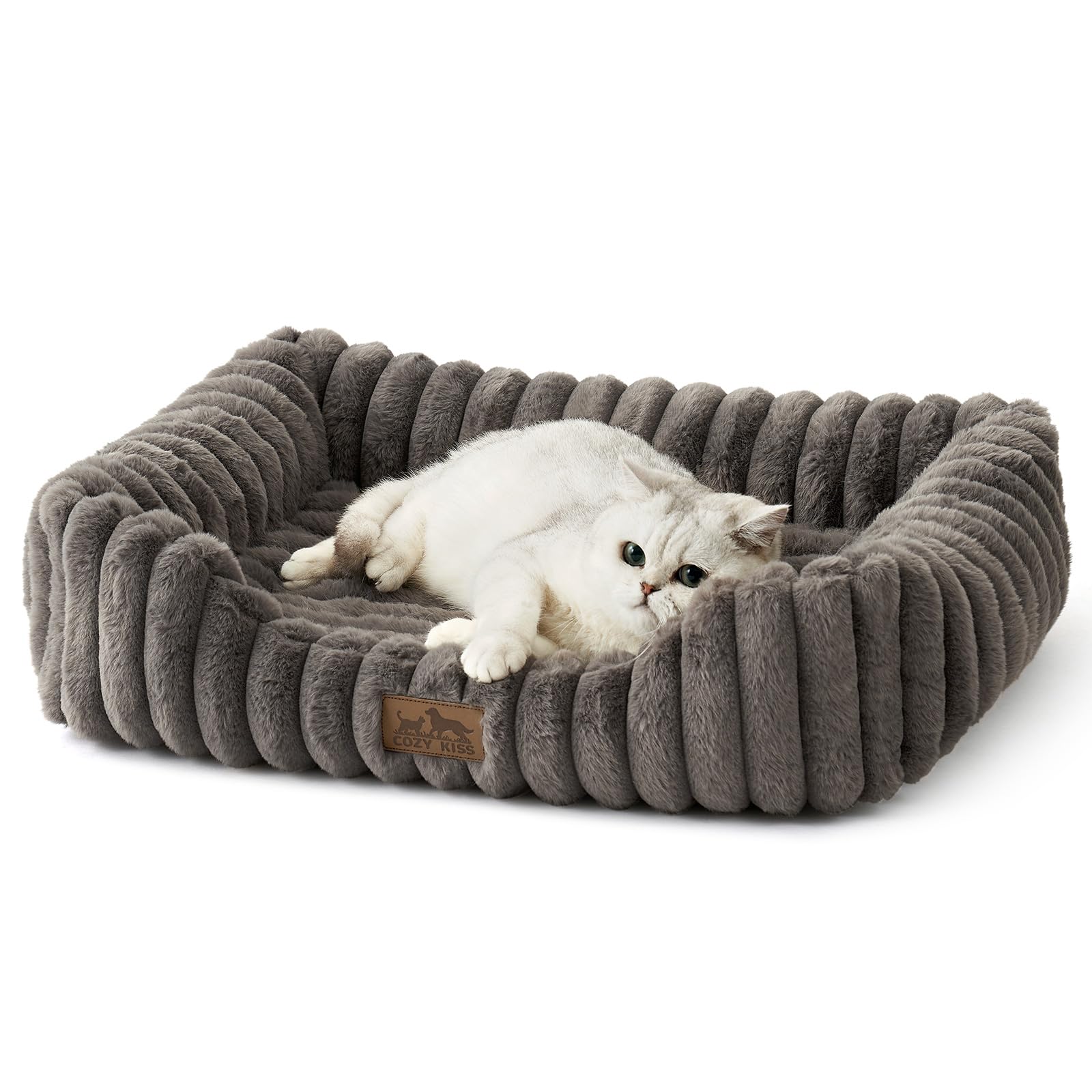 COZY KISS orthopedic dog bed gray front view shows compact comfort for small pets.