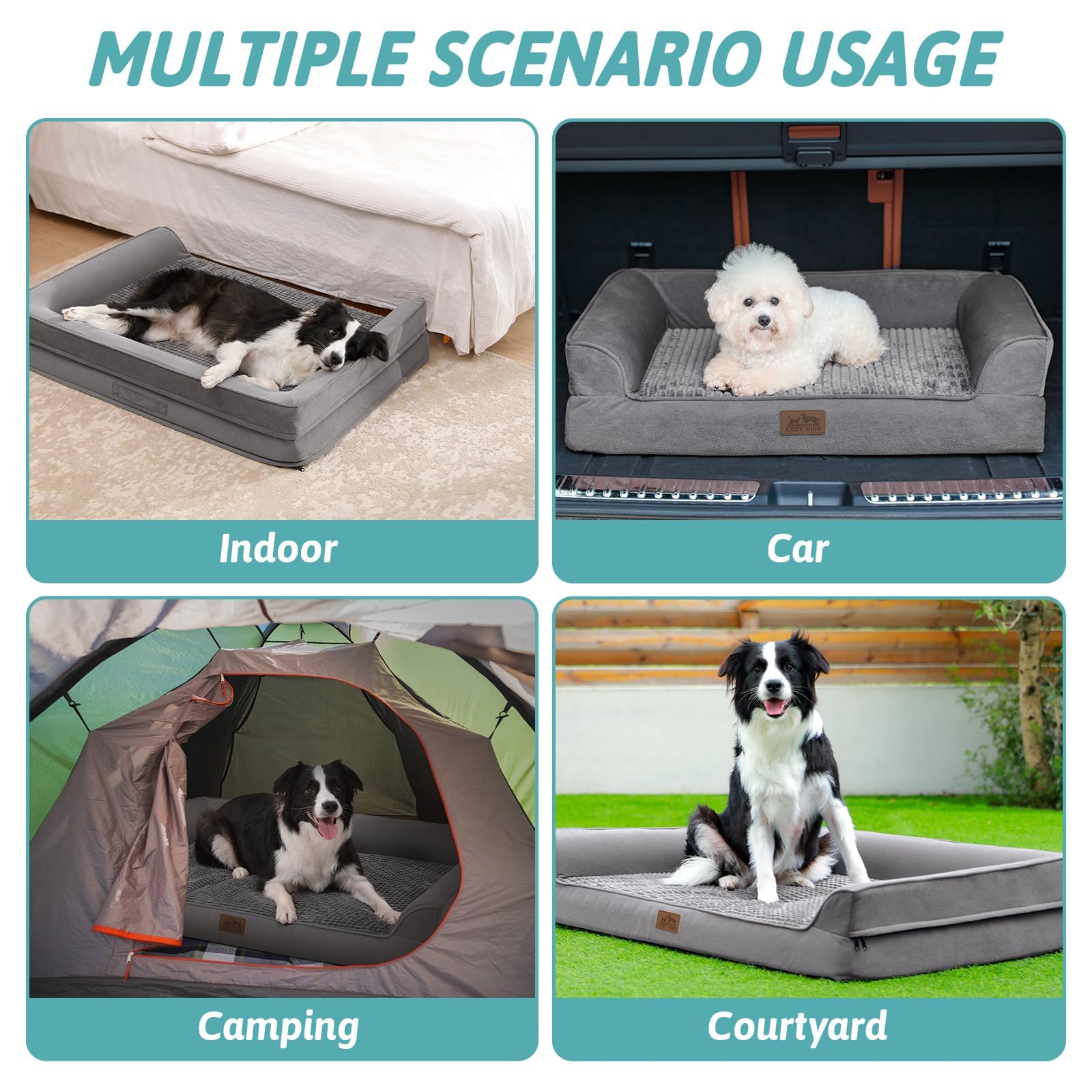 COZY KISS orthopedic dog bed large non-slip bottom reduces bed movement.